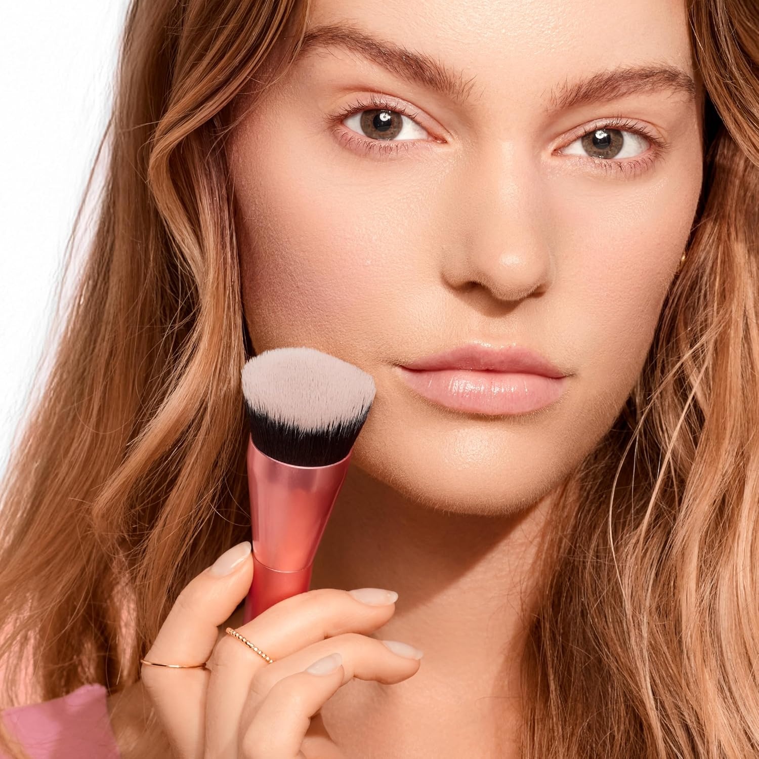 image:imageReal Techniques Glow Round Base Makeup Brush For Liquid amp Cream Makeup Flat Top Foundation Brush For Buffing amp Blending Up Coverage Dense Synthetic Bristles Vegan amp Cruelty Free 1 CountGlow Brush