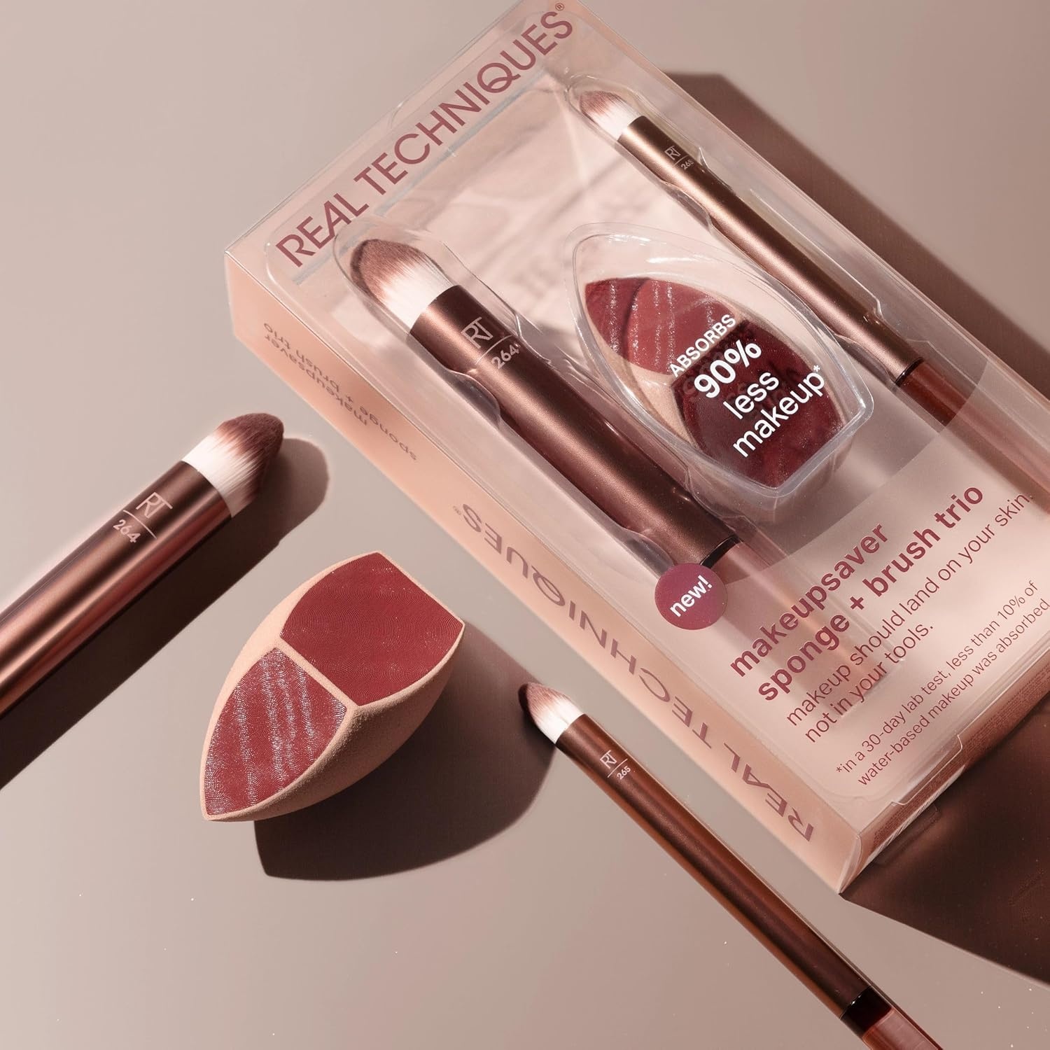 image:imageReal Techniques Makeupsaver Sponge Brush Trio Makeup Blending Sponge amp Brushes For Liquid amp Cream Foundation Natural Finish amp Reduces Makeup Waste Cruelty amp LatexFree 3 Piece Set