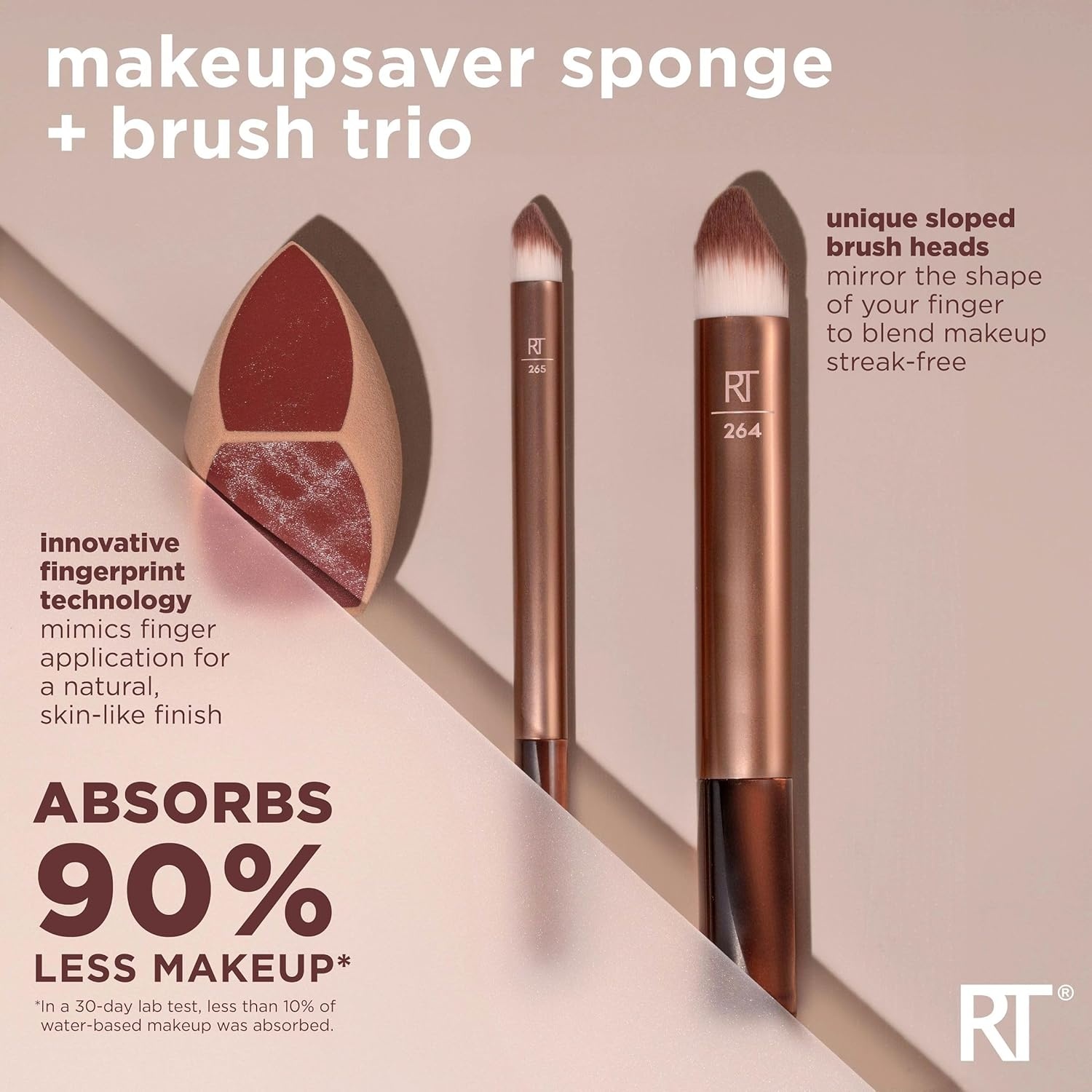 image:imageReal Techniques Makeupsaver Sponge Brush Trio Makeup Blending Sponge amp Brushes For Liquid amp Cream Foundation Natural Finish amp Reduces Makeup Waste Cruelty amp LatexFree 3 Piece Set