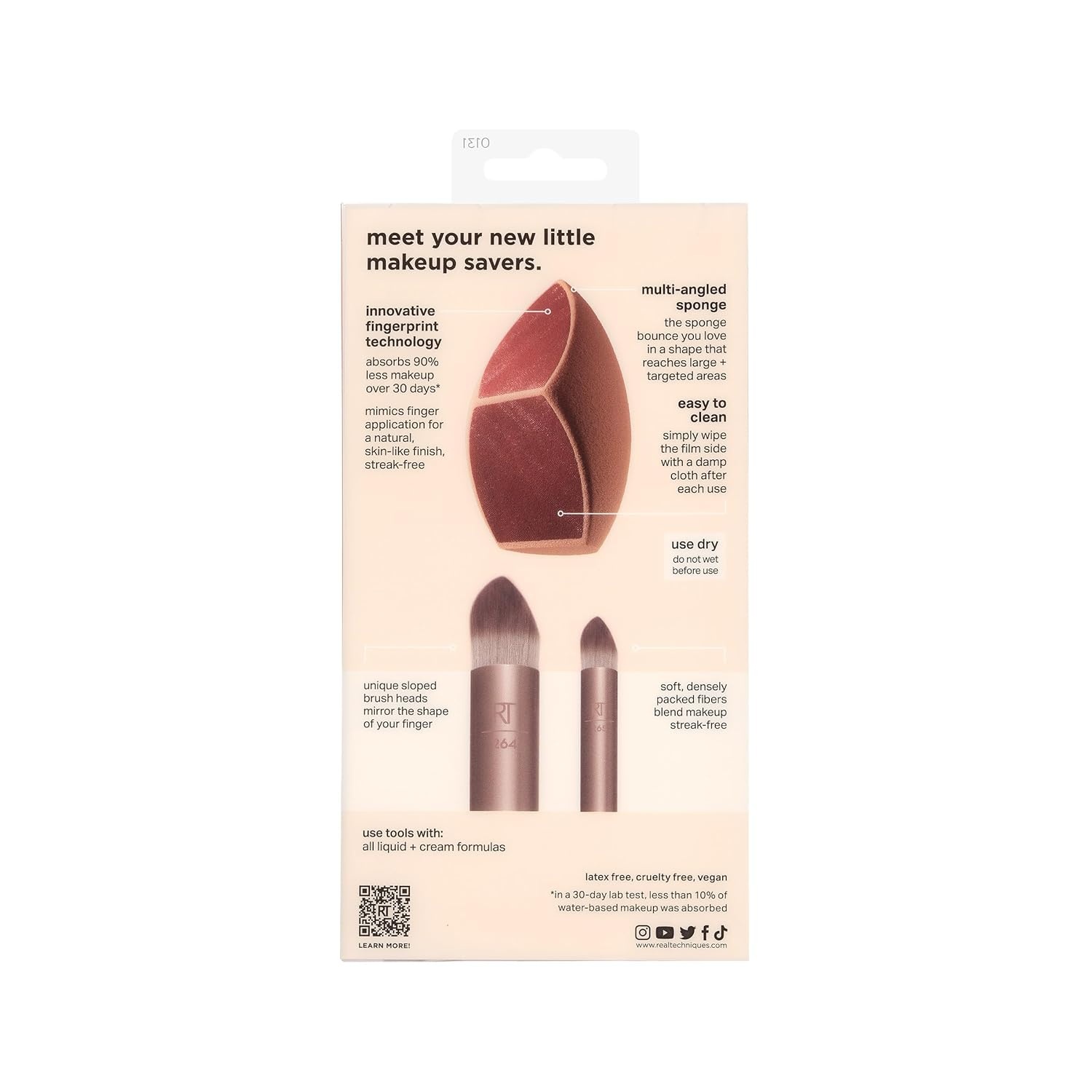 image:imageReal Techniques Makeupsaver Sponge Brush Trio Makeup Blending Sponge amp Brushes For Liquid amp Cream Foundation Natural Finish amp Reduces Makeup Waste Cruelty amp LatexFree 3 Piece Set