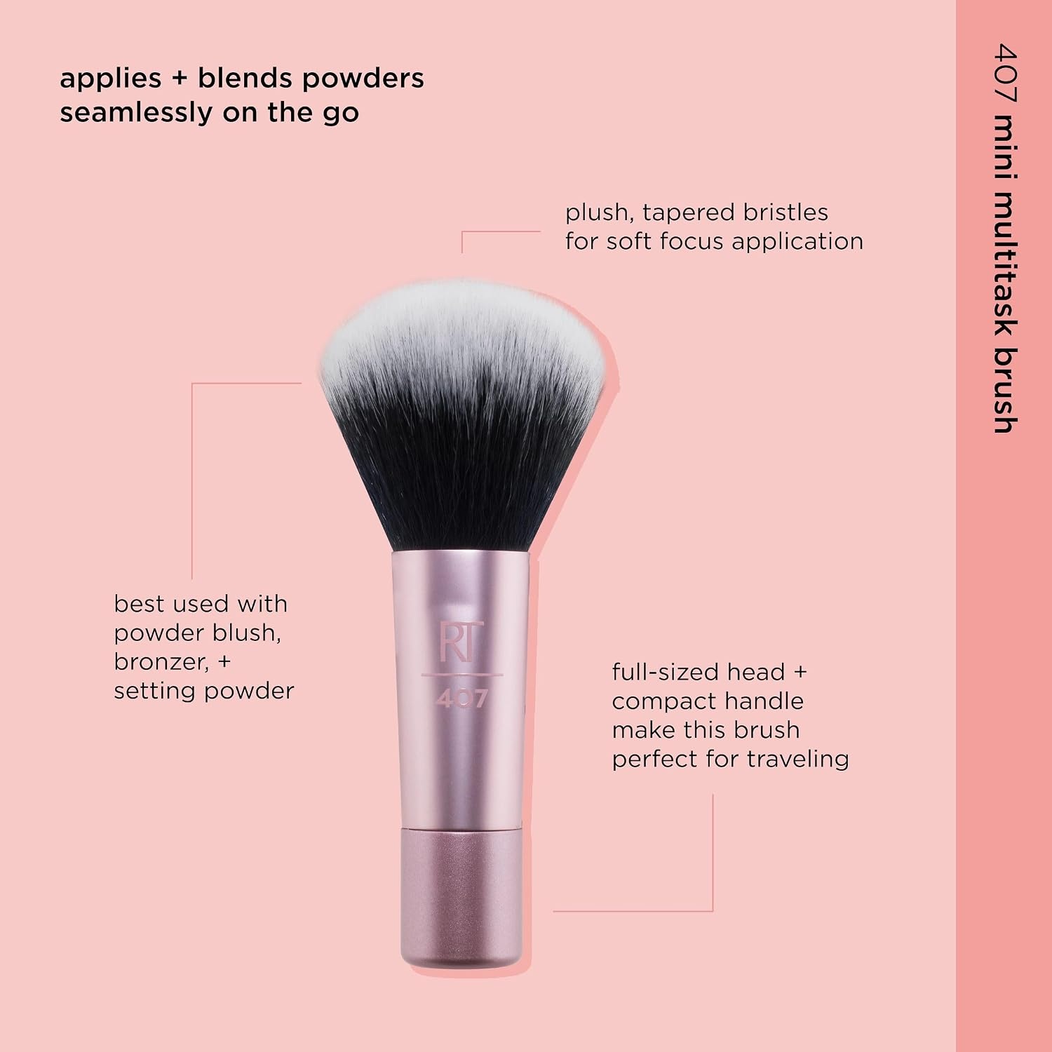 image:imageReal Techniques Mini Multitask Makeup Brush For Blush Bronzer amp Powder Face Brush with CustomCut Synthetic Bristles For Loose amp Pressed Powder Travel Sized Vegan amp CrueltyFree 1 Count1 Count Pack of 1