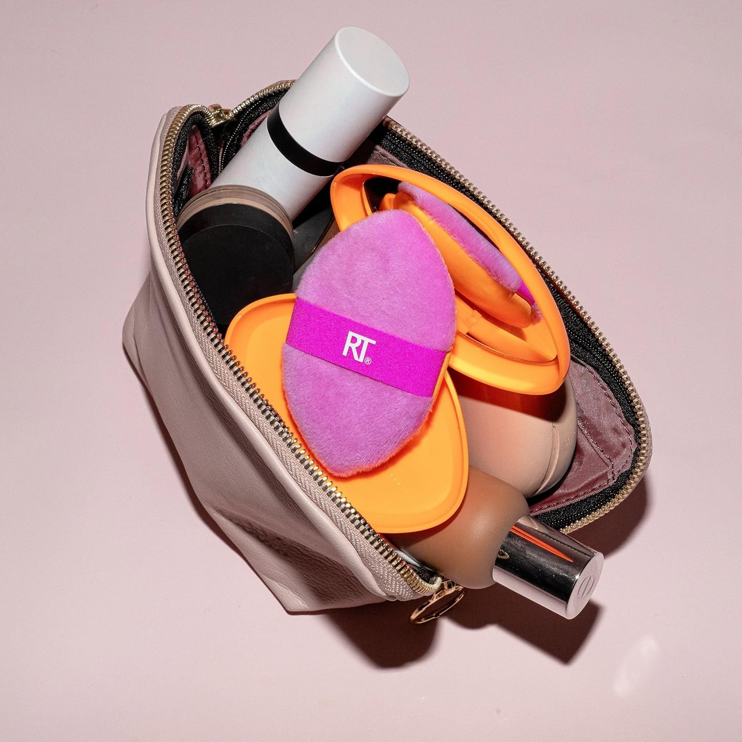 image:imageReal Techniques Miracle 2In1 Powder Puff Travel Case DualSided Makeup Blending Puff Elastic Band Precision Makeup Sponge amp Powder Puff For Liquid Cream amp Powders Travel Case 2 Count2 Piece Set