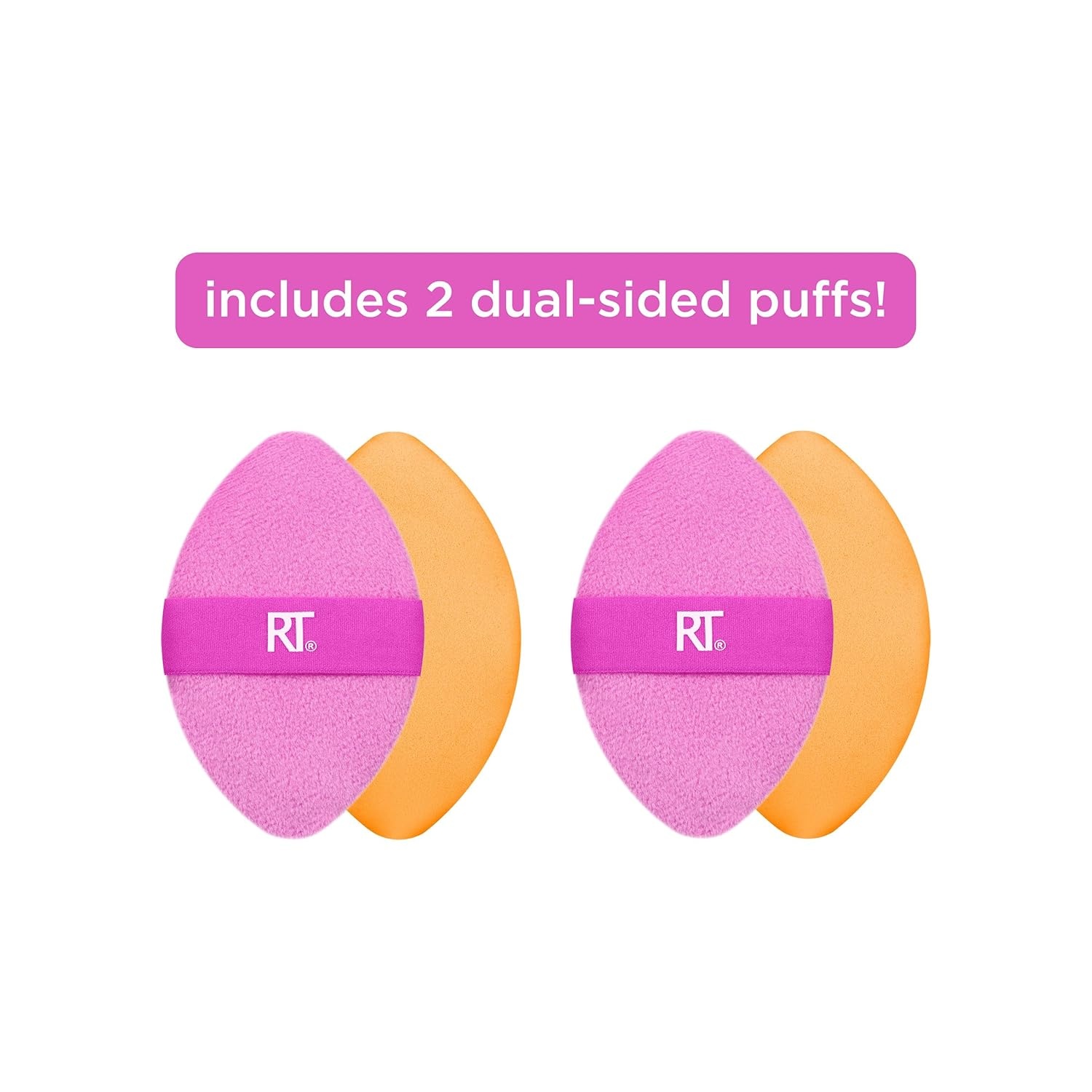 image:imageReal Techniques Miracle 2In1 Powder Puff 2 Pack DualSided Full Size Makeup Blending Puff Reversible Elastic Band Makeup Sponge amp Powder Puff For Liquid Cream amp Powder Products CruletyFree