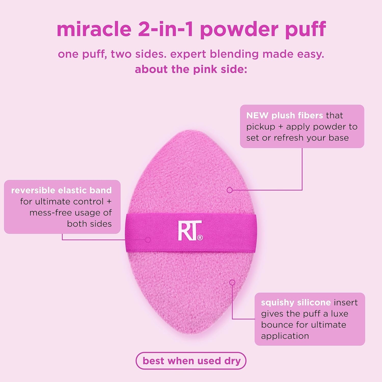 image:imageReal Techniques Miracle 2In1 Powder Puff 2 Pack DualSided Full Size Makeup Blending Puff Reversible Elastic Band Makeup Sponge amp Powder Puff For Liquid Cream amp Powder Products CruletyFree
