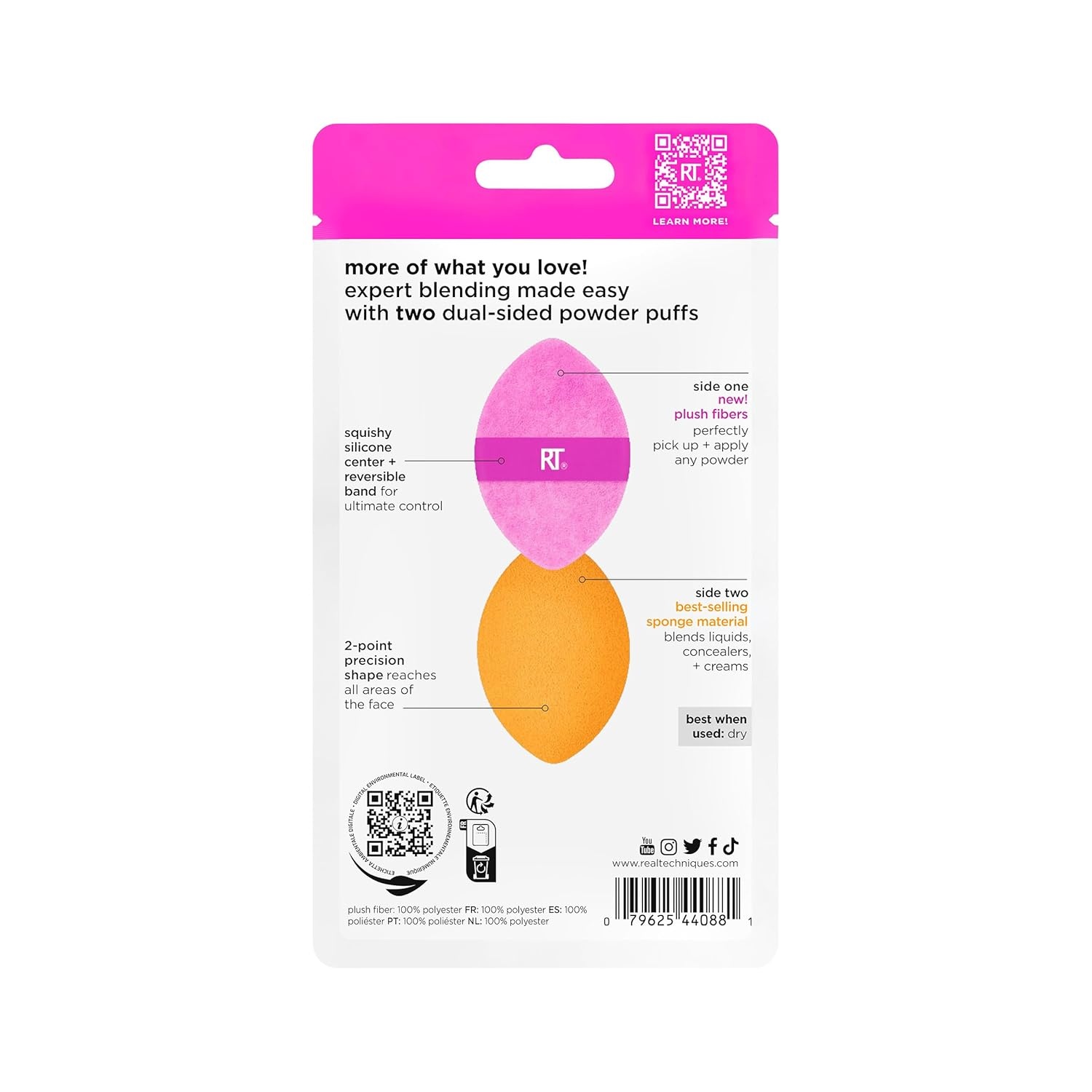 image:imageReal Techniques Miracle 2In1 Powder Puff 2 Pack DualSided Full Size Makeup Blending Puff Reversible Elastic Band Makeup Sponge amp Powder Puff For Liquid Cream amp Powder Products CruletyFree