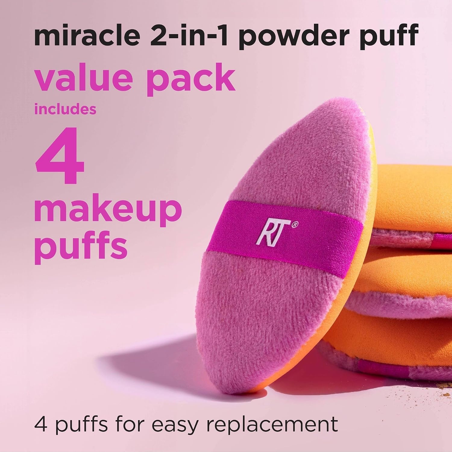 image:imageReal Techniques Miracle 2In1 Powder Puff 4 Pack DualSided Full Size Makeup Blending Puff Reversible Elastic Band Makeup Sponge amp Powder Puff For Liquid Cream amp Powder Products CrueltyFree