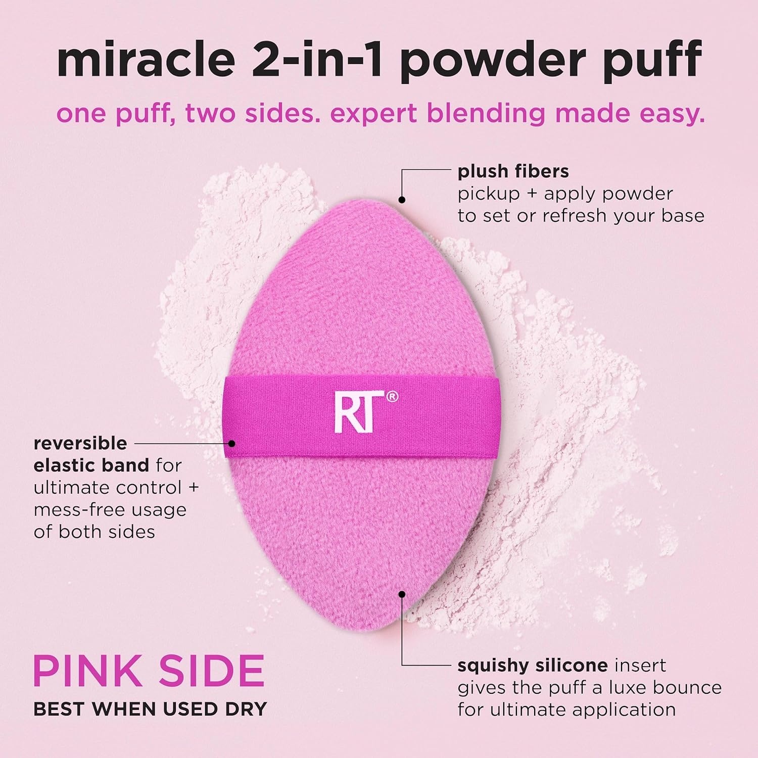 image:imageReal Techniques Miracle 2In1 Powder Puff 4 Pack DualSided Full Size Makeup Blending Puff Reversible Elastic Band Makeup Sponge amp Powder Puff For Liquid Cream amp Powder Products CrueltyFree