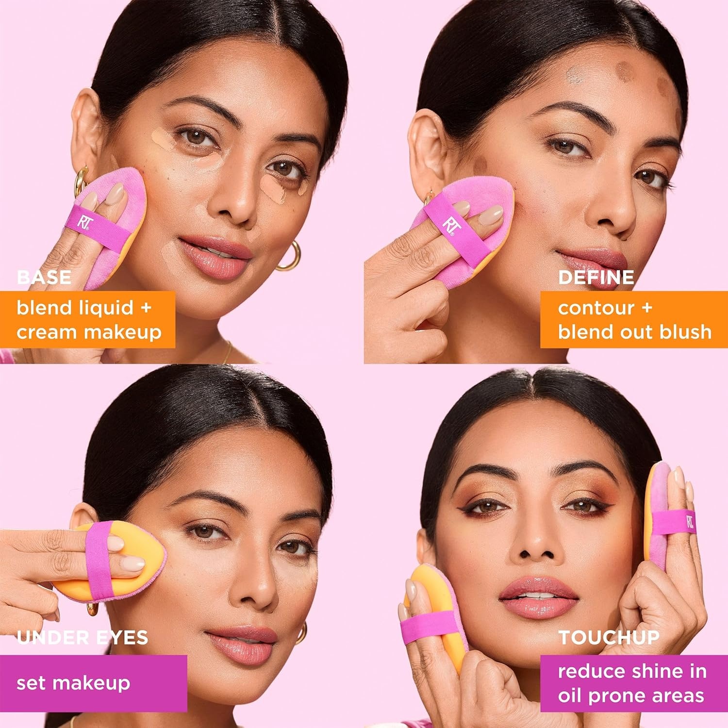 image:imageReal Techniques Miracle 2In1 Powder Puff 4 Pack DualSided Full Size Makeup Blending Puff Reversible Elastic Band Makeup Sponge amp Powder Puff For Liquid Cream amp Powder Products CrueltyFree
