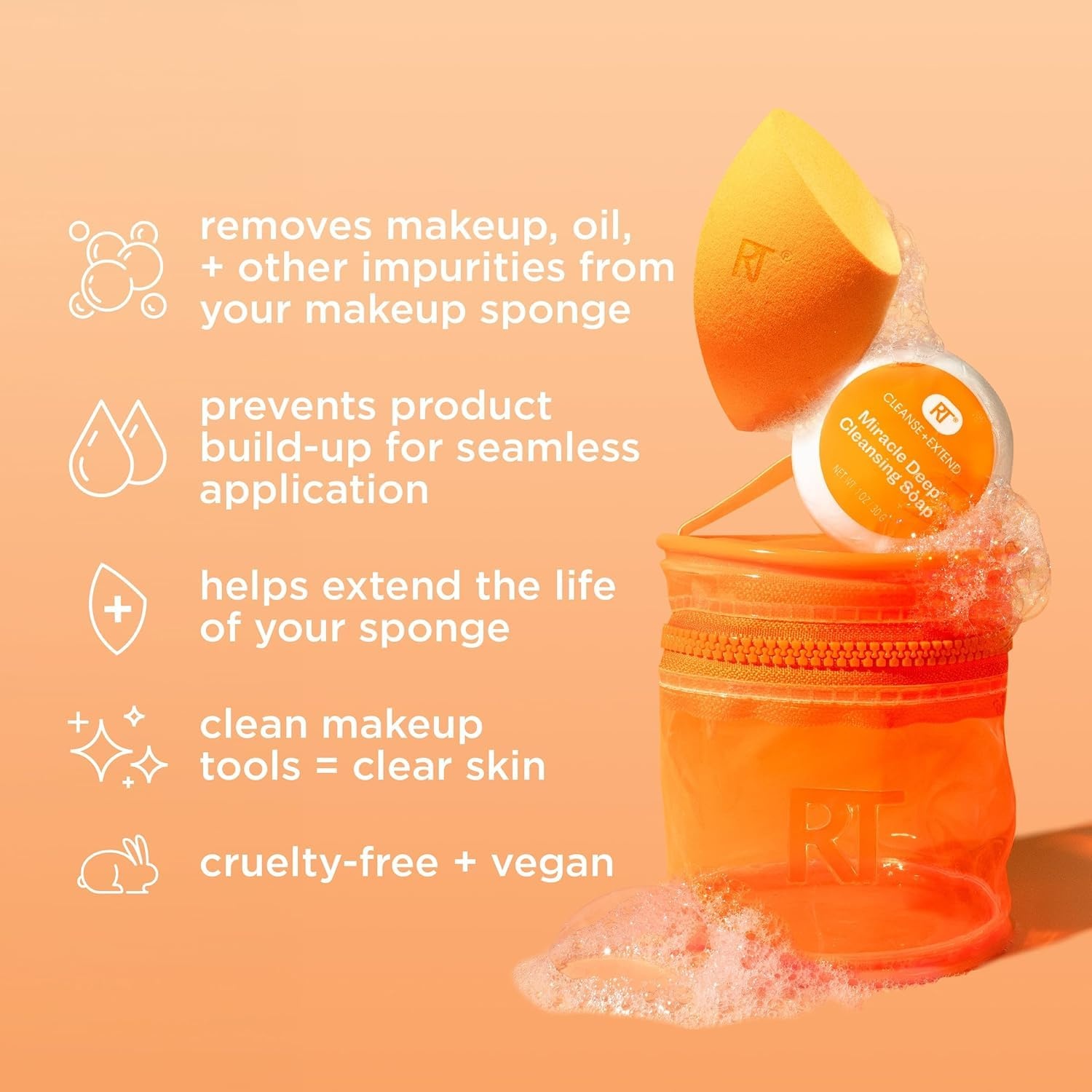 image:imageReal Techniques Miracle Blend Cleanse 3 Piece Set Makeup Sponge For Blending Foundation amp Solid Soap For Deep Cleaning Sponges Includes Travel Storage Tote CrueltyFree amp LatexFree