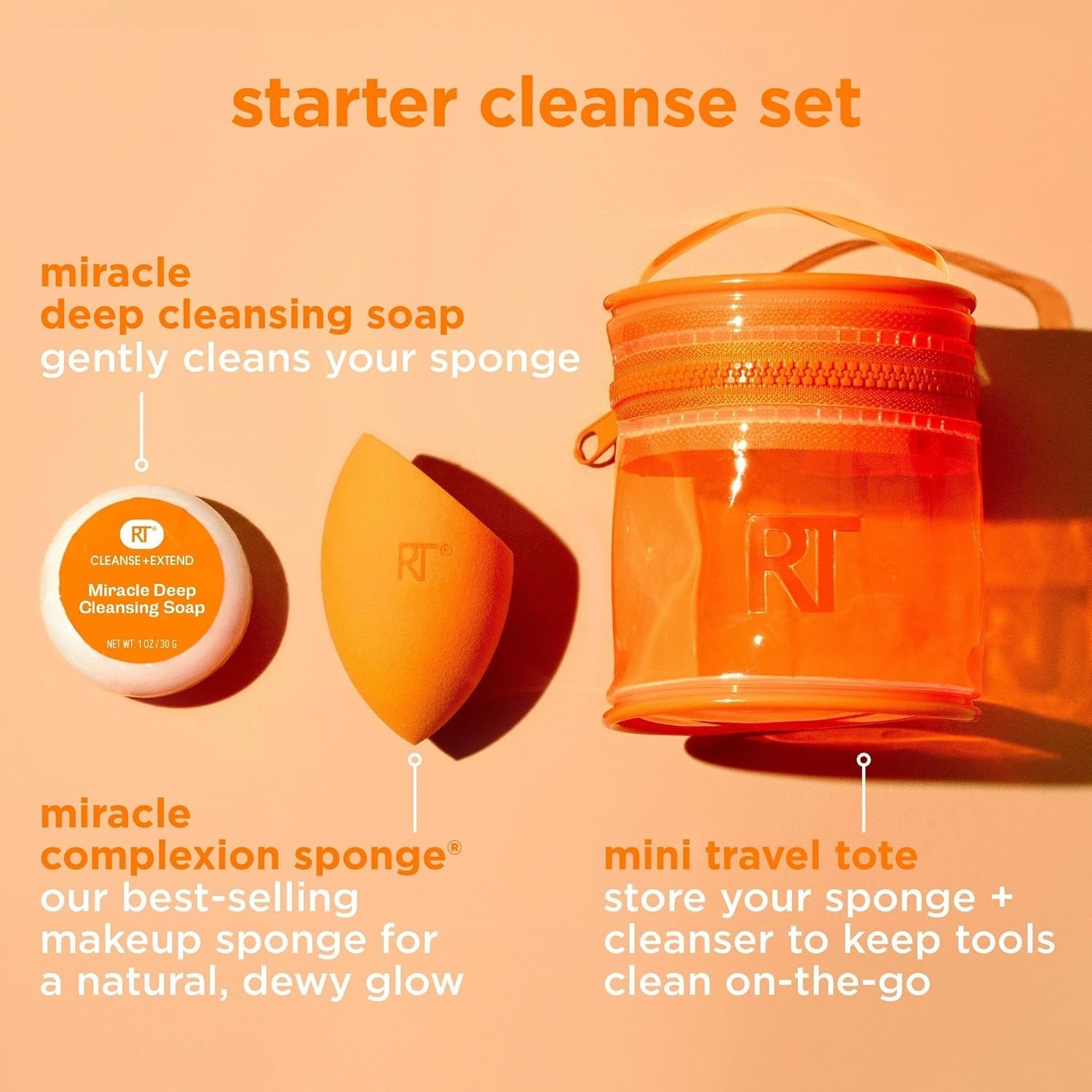 image:imageReal Techniques Miracle Blend Cleanse 3 Piece Set Makeup Sponge For Blending Foundation amp Solid Soap For Deep Cleaning Sponges Includes Travel Storage Tote CrueltyFree amp LatexFree