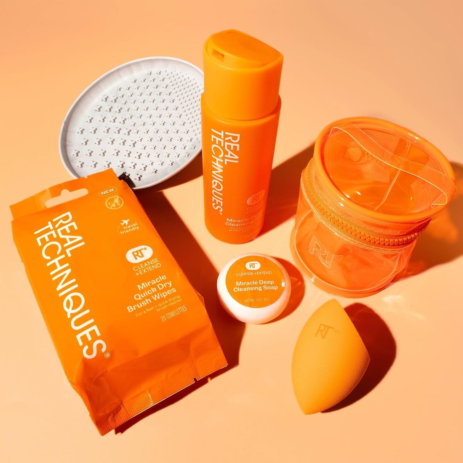image:imageReal Techniques Miracle Blend Cleanse 3 Piece Set Makeup Sponge For Blending Foundation amp Solid Soap For Deep Cleaning Sponges Includes Travel Storage Tote CrueltyFree amp LatexFree