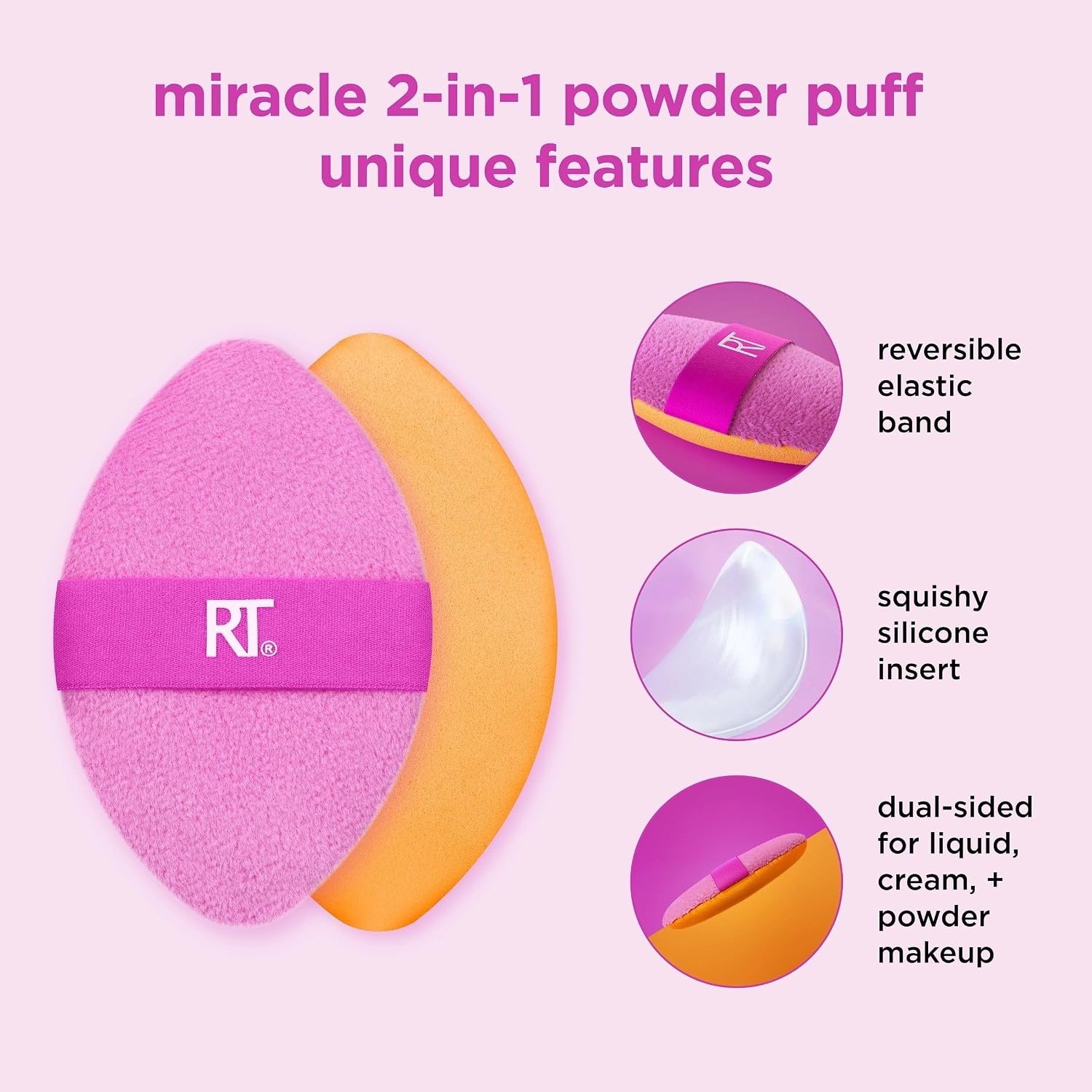 image:imageReal Techniques Miracle Complexion Sponge Miracle 2In1 Powder Puff Makeup Blending Sponge amp DualSided Powder Puff For Liquids Creams amp Powders Vegan amp LatexFree 2 Count