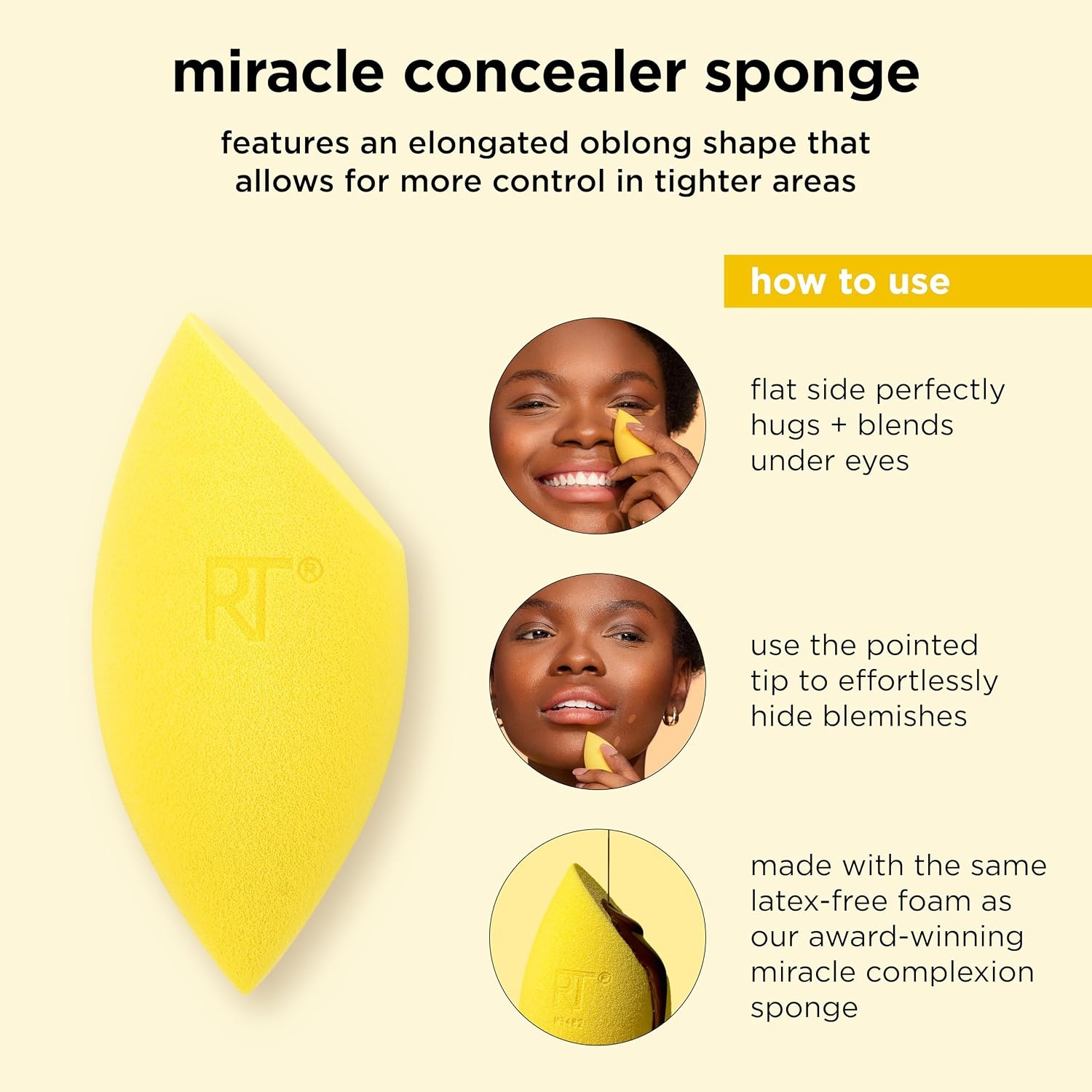 image:imageReal Techniques Miracle Concealer Sponge Makeup Blending Sponge For Liquid amp Cream Concealer Elongated Shape For Precise Application Under Eyes amp Tight Areas Yellow LatexFree Foam 1 CountAmarillo