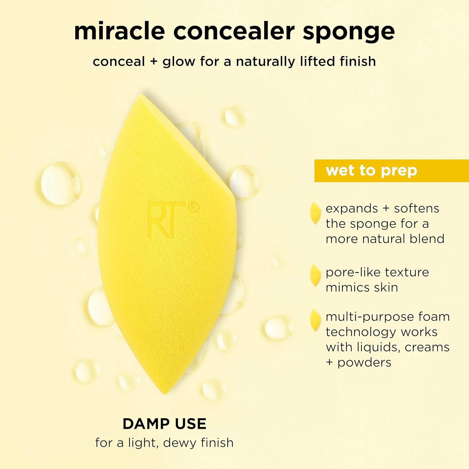 image:imageReal Techniques Miracle Concealer Sponge Makeup Blending Sponge For Liquid amp Cream Concealer Elongated Shape For Precise Application Under Eyes amp Tight Areas Yellow LatexFree Foam 1 CountAmarillo