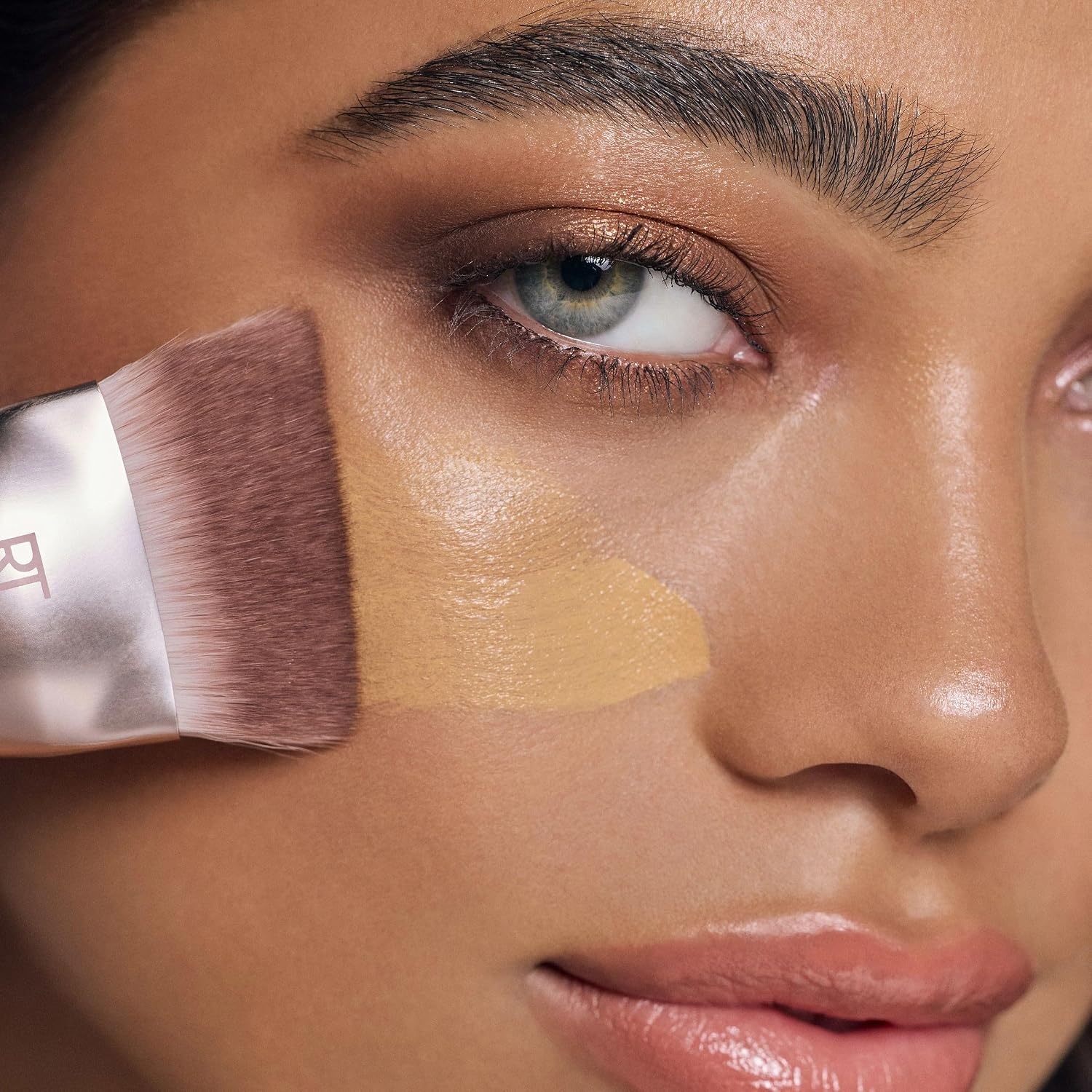 image:imageReal Techniques New Nudes Blurred Base Kit 5 Piece Face Makeup Brush Set with Powder Puff for Foundation Concealer Blush Contour amp Powder Blending Soft Bristles CrueltyFreeSponge Duo 2 Count