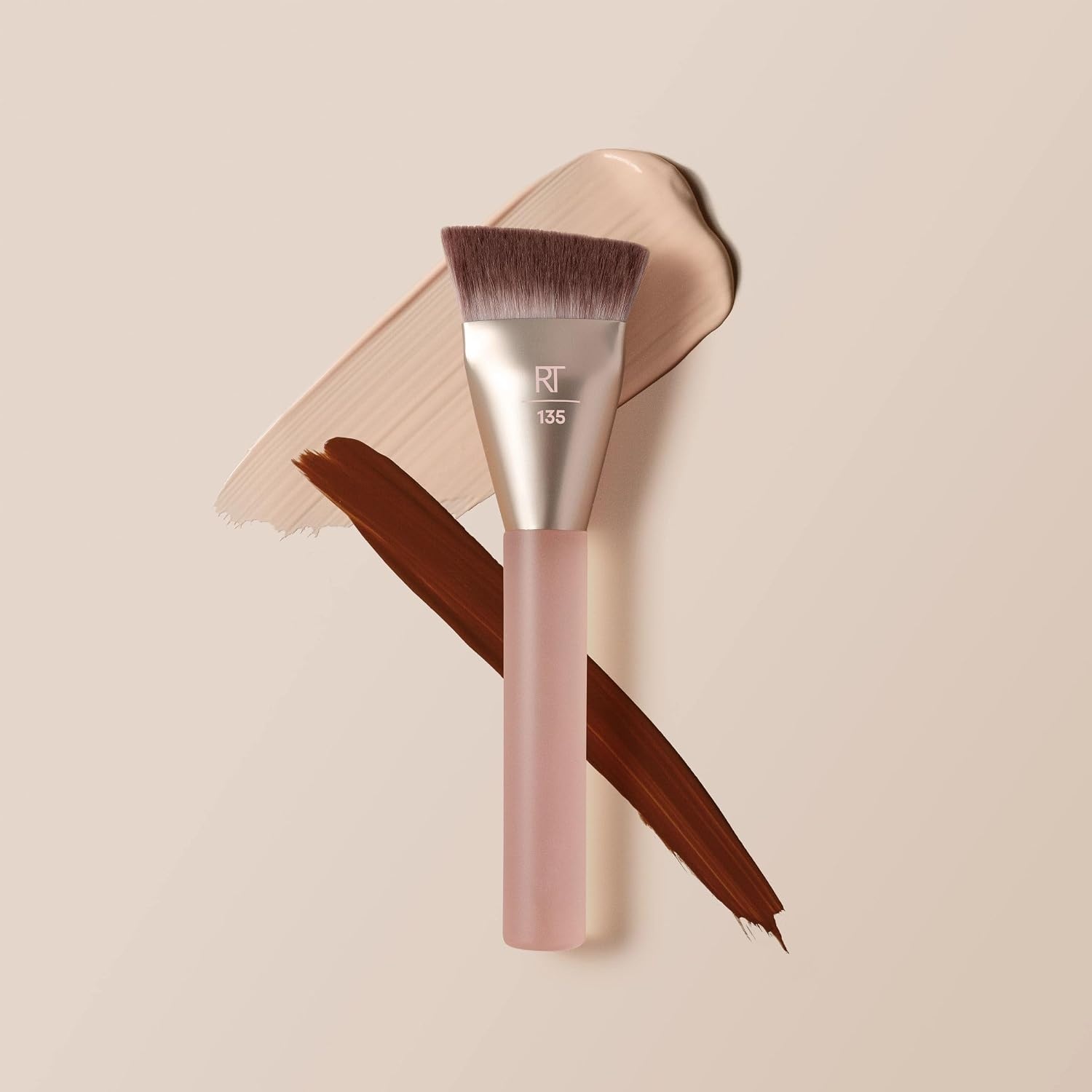 image:imageReal Techniques New Nudes Blurred Base Kit 5 Piece Face Makeup Brush Set with Powder Puff for Foundation Concealer Blush Contour amp Powder Blending Soft Bristles CrueltyFreeSponge Duo 2 Count