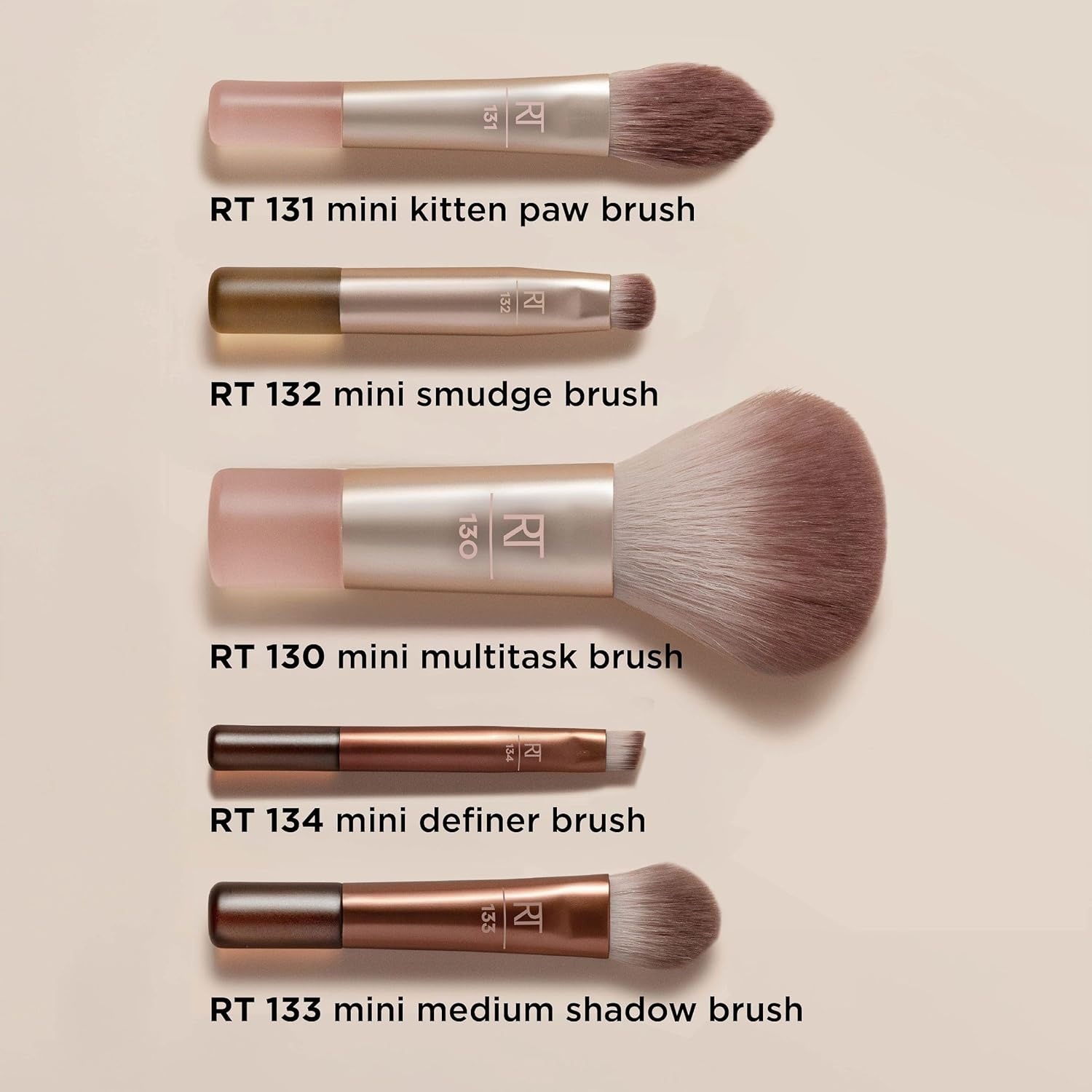 image:imageReal Techniques New Nudes Blurred Base Kit 5 Piece Face Makeup Brush Set with Powder Puff for Foundation Concealer Blush Contour amp Powder Blending Soft Bristles CrueltyFreeMini Brush Kit 6 Count