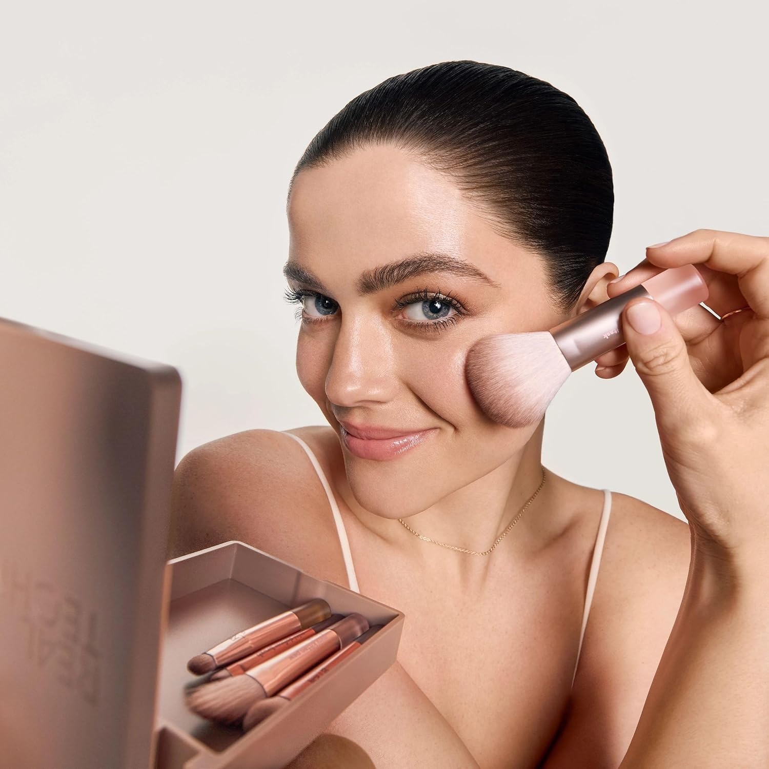 image:imageReal Techniques New Nudes Blurred Base Kit 5 Piece Face Makeup Brush Set with Powder Puff for Foundation Concealer Blush Contour amp Powder Blending Soft Bristles CrueltyFreeMini Brush Kit 6 Count