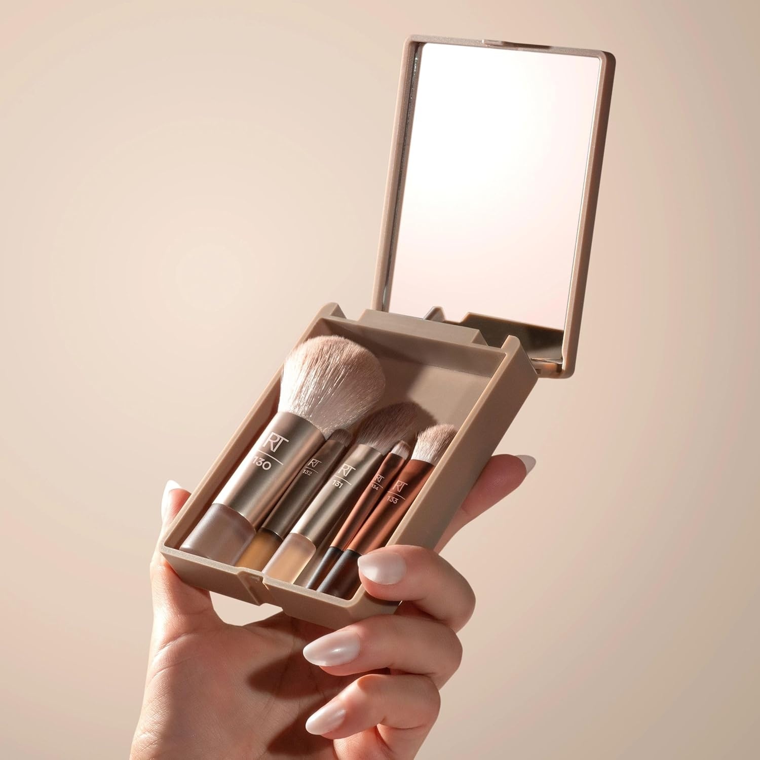 image:imageReal Techniques New Nudes Blurred Base Kit 5 Piece Face Makeup Brush Set with Powder Puff for Foundation Concealer Blush Contour amp Powder Blending Soft Bristles CrueltyFreeMini Brush Kit 6 Count
