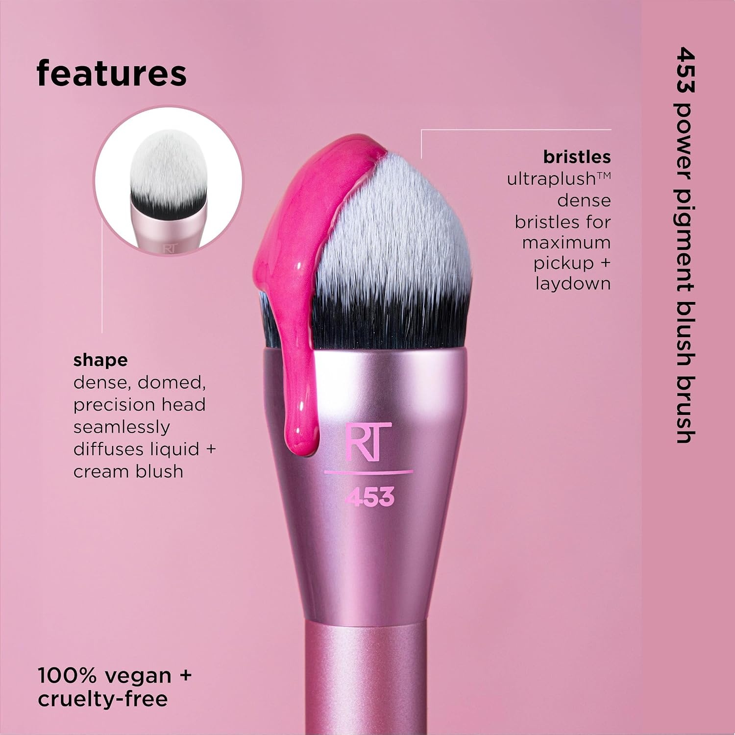 image:imageReal Techniques Power Pigment Blush Makeup Brush Cheek Brush For Liquid amp Cream Blush Dense Synthetic Bristles Unique Pointed Shape For Precise Application Vegan amp Cruelty Free 1 CountPower Pigment Brush