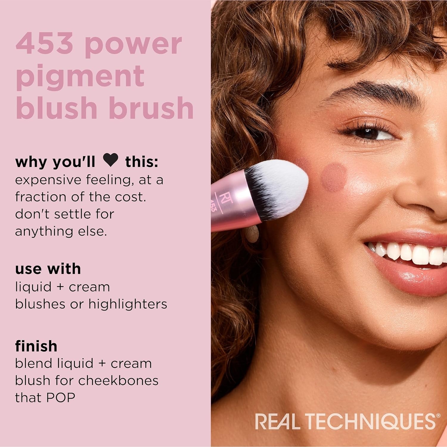 image:imageReal Techniques Power Pigment Blush Makeup Brush Cheek Brush For Liquid amp Cream Blush Dense Synthetic Bristles Unique Pointed Shape For Precise Application Vegan amp Cruelty Free 1 CountPower Pigment Brush
