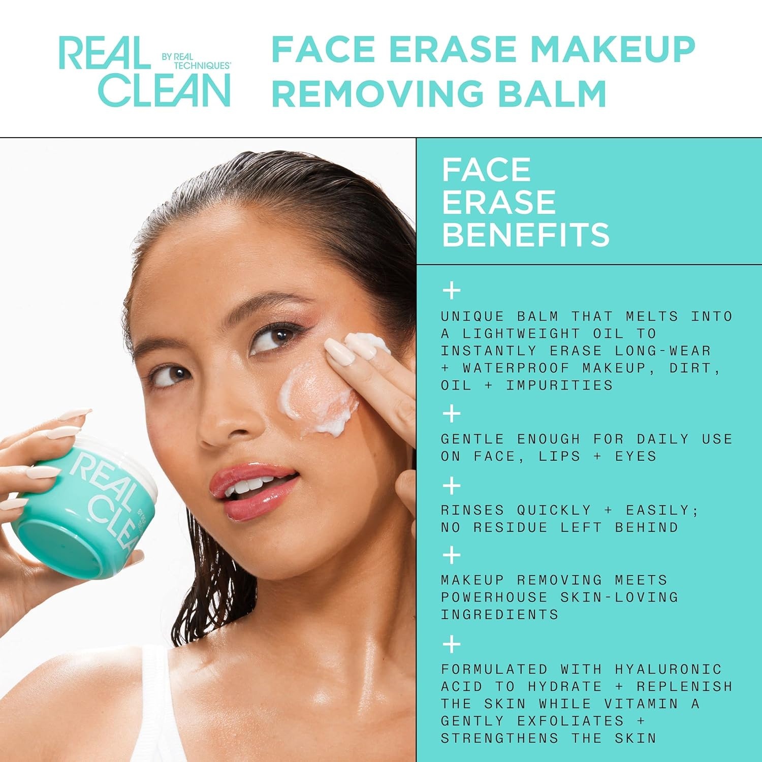 image:imageReal Techniques Real Clean Face Erase Makeup Removing Balm Hydrating Makeup Cleansing Balm Remove Stubborn Makeup Hyaluronic Acid Moisturizes amp Vitamin A Helps Exfoliate 2 fl oz Jar
