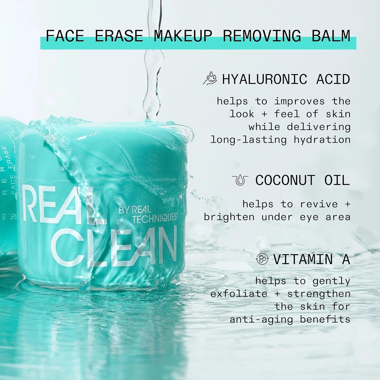 image:imageReal Techniques Real Clean Face Erase Makeup Removing Balm Hydrating Makeup Cleansing Balm Remove Stubborn Makeup Hyaluronic Acid Moisturizes amp Vitamin A Helps Exfoliate 2 fl oz Jar