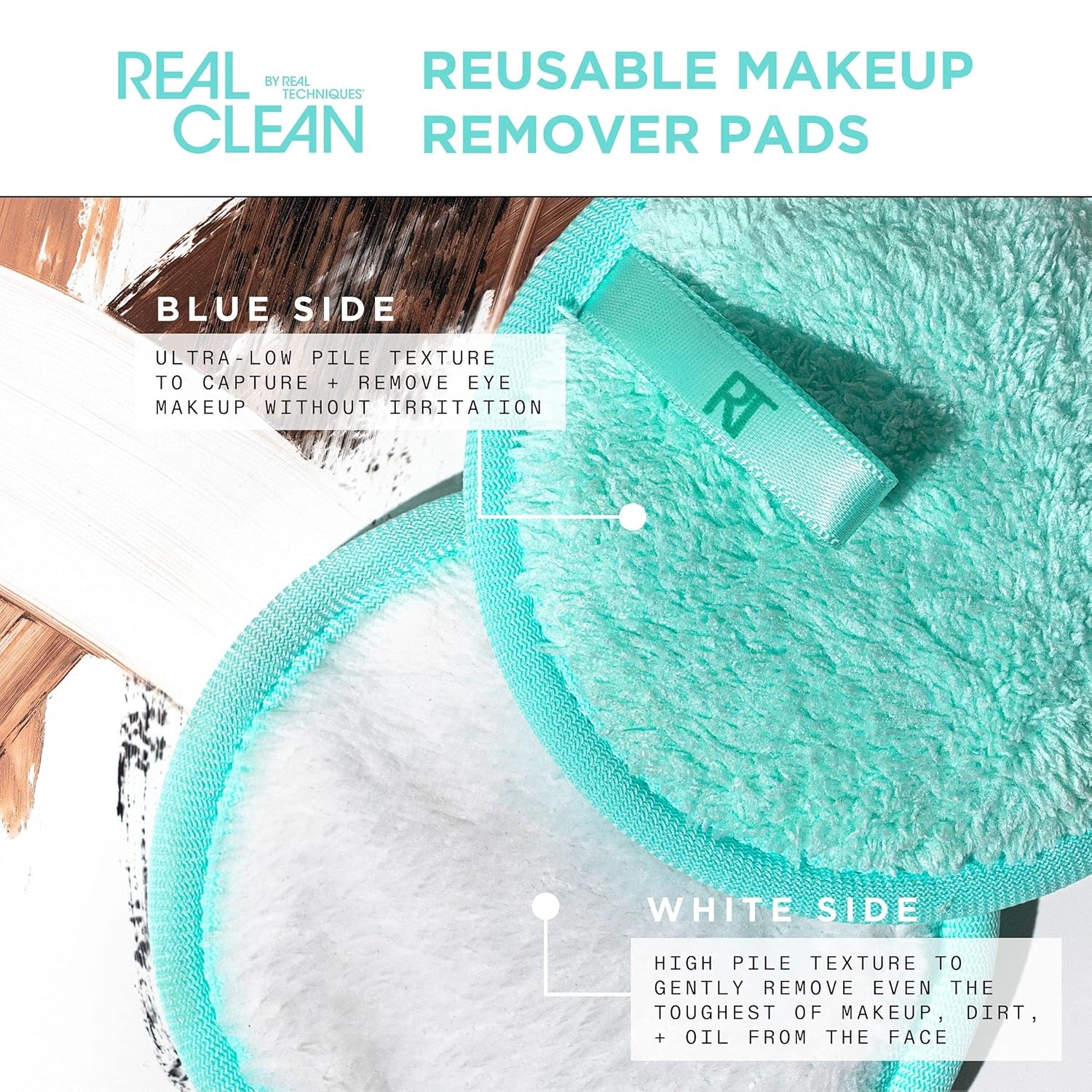 image:imageReal Techniques Real Clean InTheClear Eye Makeup Remover Makeup Remover Pads Reusable MakeupRemoving Rounds Eye amp Face Makeup Removal BiPhase Formula Hyaluronic Acid 3 Piece Bundle