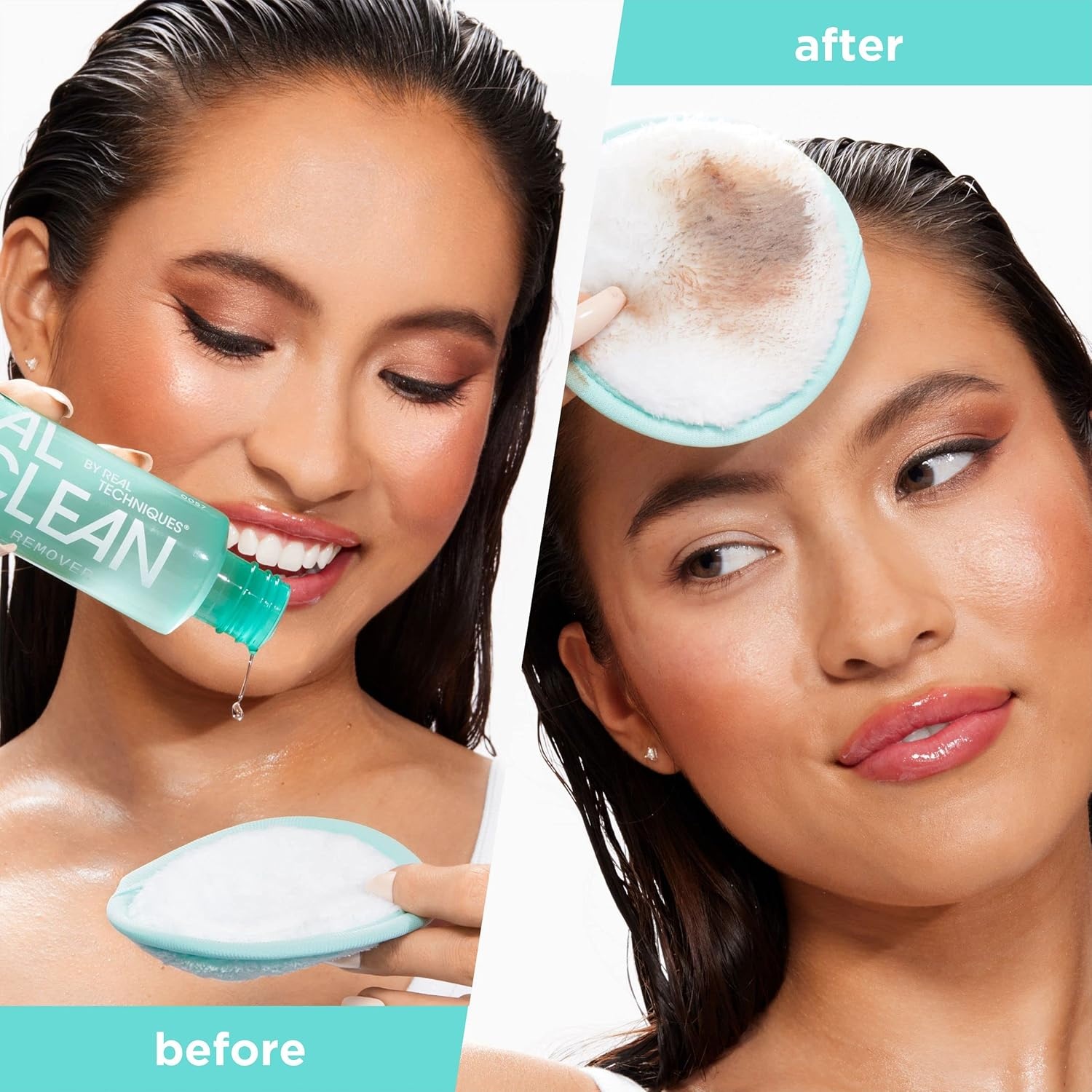 image:imageReal Techniques Real Clean InTheClear Eye Makeup Remover Makeup Remover Pads Reusable MakeupRemoving Rounds Eye amp Face Makeup Removal BiPhase Formula Hyaluronic Acid 3 Piece Bundle