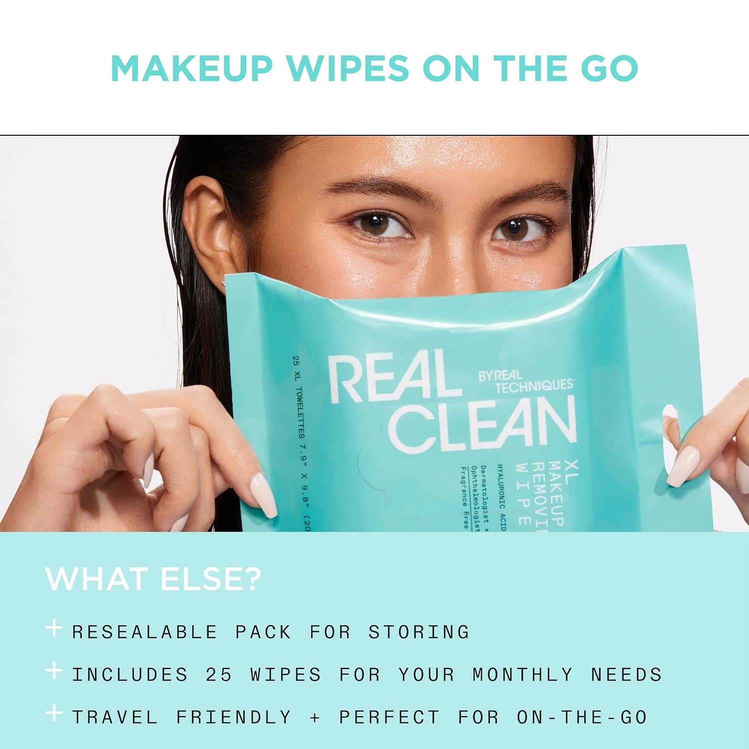 image:imageReal Techniques Real Clean XL Hydrating Facial Wipes Infused With Hyaluronic Acid DualUsage Cleansing Wipes Repair Skin amp Gently Remove Makeup Fragrance Free 25 CountBlue