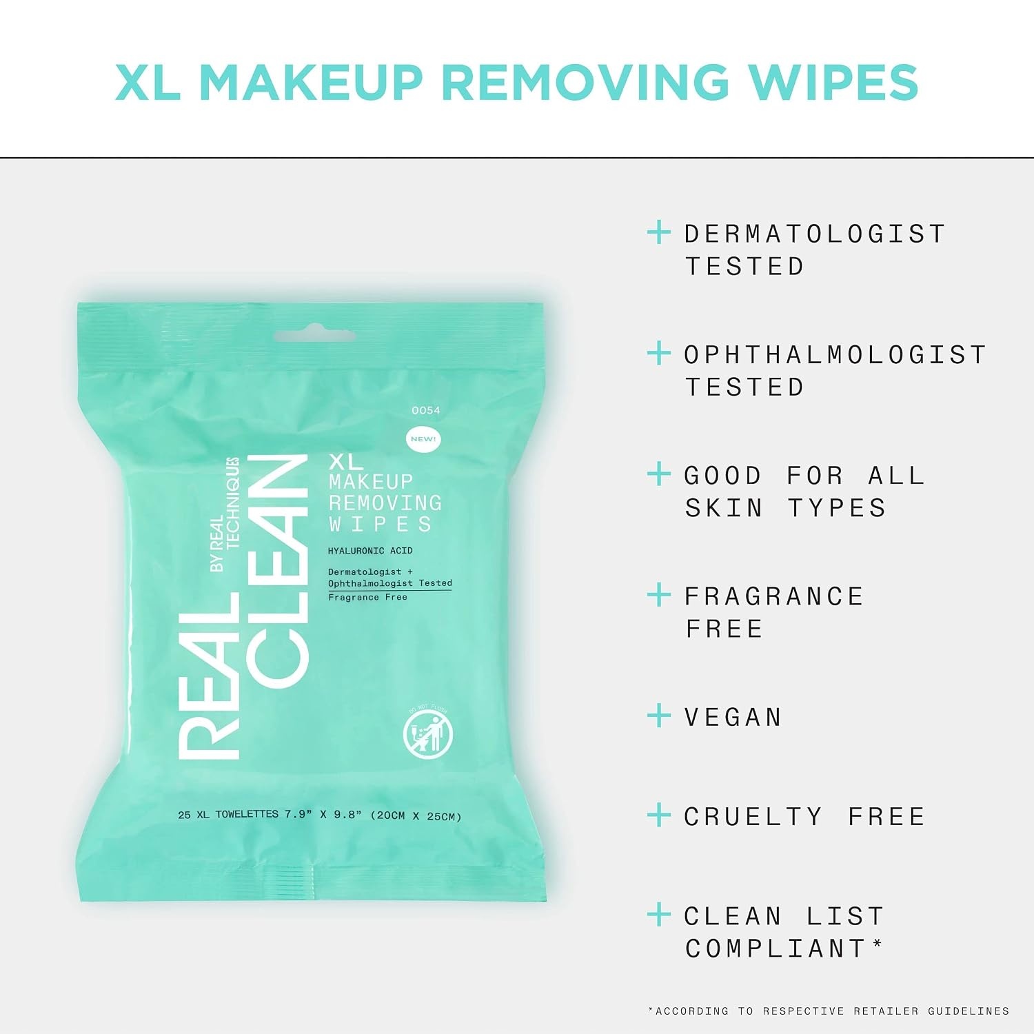 image:imageReal Techniques Real Clean XL Hydrating Facial Wipes Infused With Hyaluronic Acid DualUsage Cleansing Wipes Repair Skin amp Gently Remove Makeup Fragrance Free 25 CountBlue