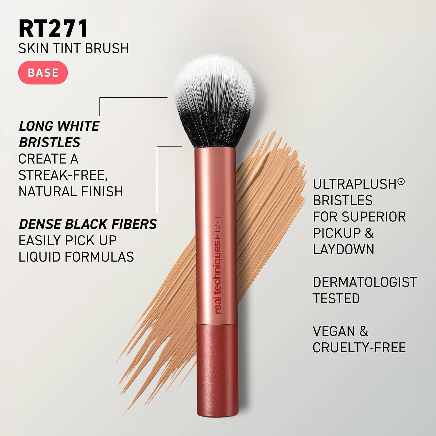 image:imageReal Techniques Skin Tint Base Brush Liquid Foundation Makeup Brush for Skin Tint amp Tinted Moisturizer StreakFree Blending UltraPlush Bristles CrueltyFree 1 Count