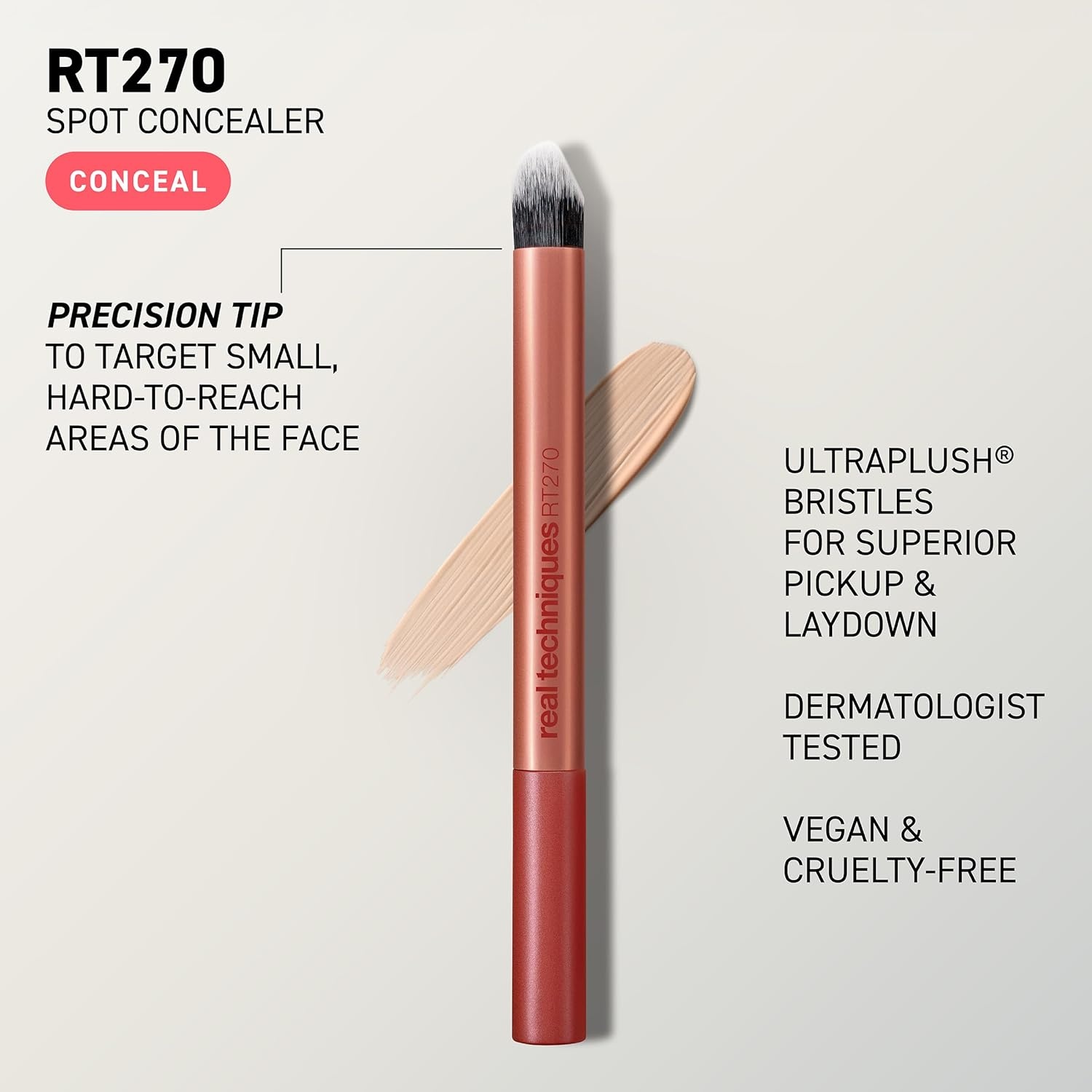 image:imageReal Techniques Spot Concealer Brush Precision Makeup Brush for Targeted Coverage of Blemishes Redness amp Detail Areas For Liquid amp Cream Concealer UltraPlush Bristles CrueltyFree 1 Count
