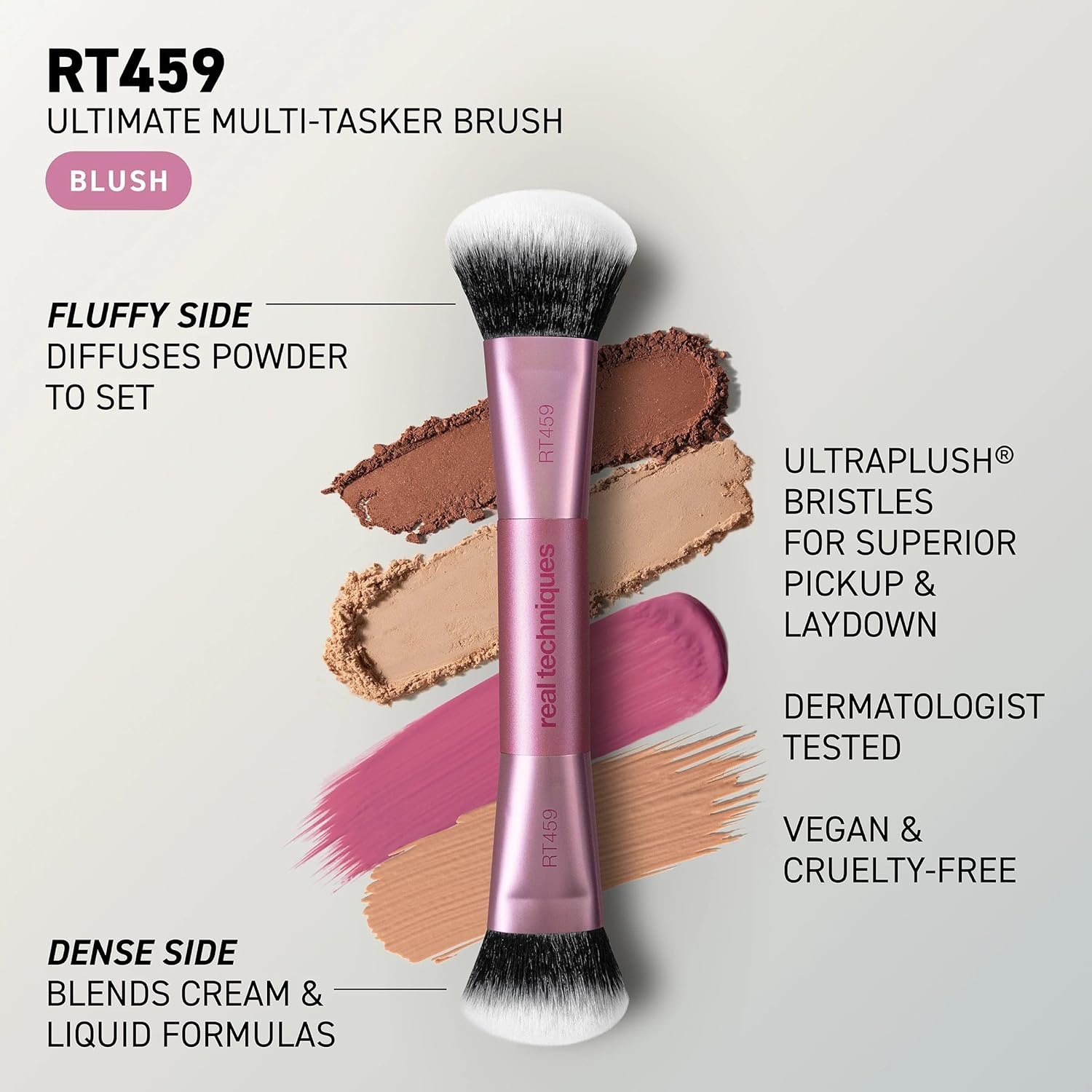 image:imageReal Techniques Ultimate Multi Tasker Brush DualEnded Makeup Brush for Foundation Blush Bronzer amp Powder Precision Sculpting amp Blending UltraPlush Bristles CrueltyFree 1 Count