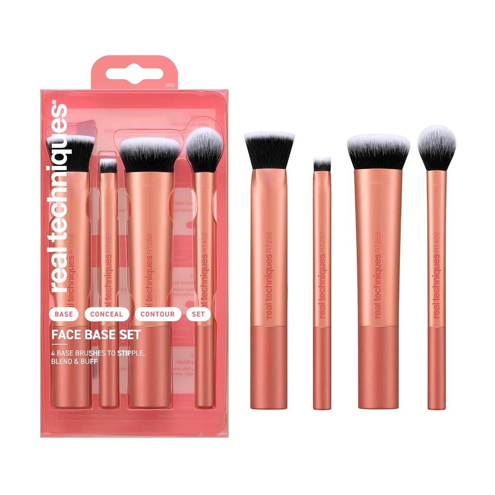 image:imageReal Techniques 4 Piece Face Base Makeup Brush Set For Concealer Foundation Contour amp Setting Powder Makeup Brushes For Blending amp Buffing amp Sculpting Travel Friendly Gift Set CrueltyFreeFace Base Kit 4 Piece Set