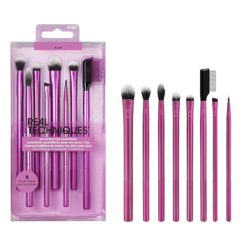 image:imageReal Techniques 8 Piece Everyday Eye Essentials Makeup Brush Set Eye Brushes for Eye Liner Eyeshadow Brows amp Lashes Travel Friendly Gift Set Synthetic Bristles CrueltyFree amp Vegan8 Piece Set Pack of 8