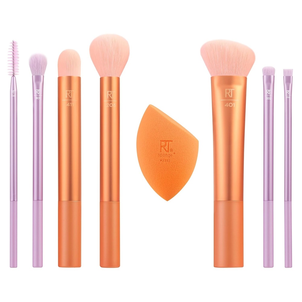image:imageReal Techniques 8 Piece Level Up Brush And Sponge Set Makeup Brushes For Eyeshadow Foundation Blush amp Bronzer Makeup Blending Sponge Synthetic Bristles Stocking Stuffer CrueltyFree