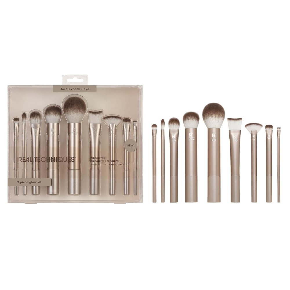 image:imageReal Techniques 9 Piece Au Naturale Makeup Brush Set For Liquid Cream amp Powder Eyeshadow Foundation Blush Bronzer amp Contour Travel Friendly Brushes Gift Set CrueltyFree Bristles9 Piece Set