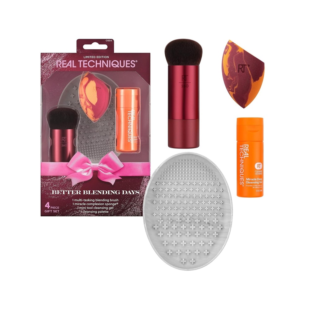image:imageReal Techniques Better Blending Days Limited Edition 4Piece Holiday Makeup Gift Set Makeup Sponge Makeup Brush amp Cleansing Tools Vegan amp CrueltyFree Beauty Kit