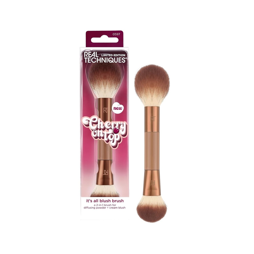 image:imageReal Techniques Cherry On Top Its All Blush Brush DualEnded amp Multipurpose Makeup Brush for Powder Liquid amp Cream Blush Synthetic Bristles Vegan amp CrueltyFree Face Brush 1 Count