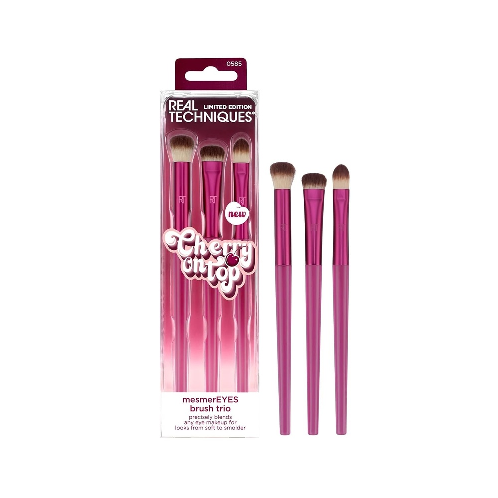 image:imageReal Techniques Cherry On Top MesmerEYES Brush Trio Limited Edition Makeup Brush Set Synthetic Bristles Eyeshadow Blending Brushes Vegan amp CrueltyFree For Powder amp Cream Shadow 3 Piece Set