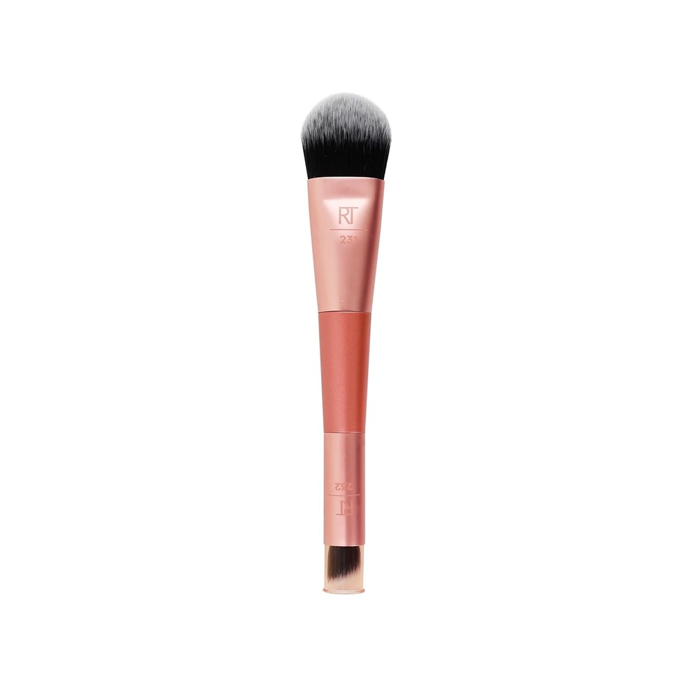 image:imageReal Techniques Cover amp Conceal Dual Ended 2in1 Makeup Brush For Flawless Foundation Coverage Smooths and Conceals Covers Blemishes and Imperfections Flawless Results Orange 1 Count