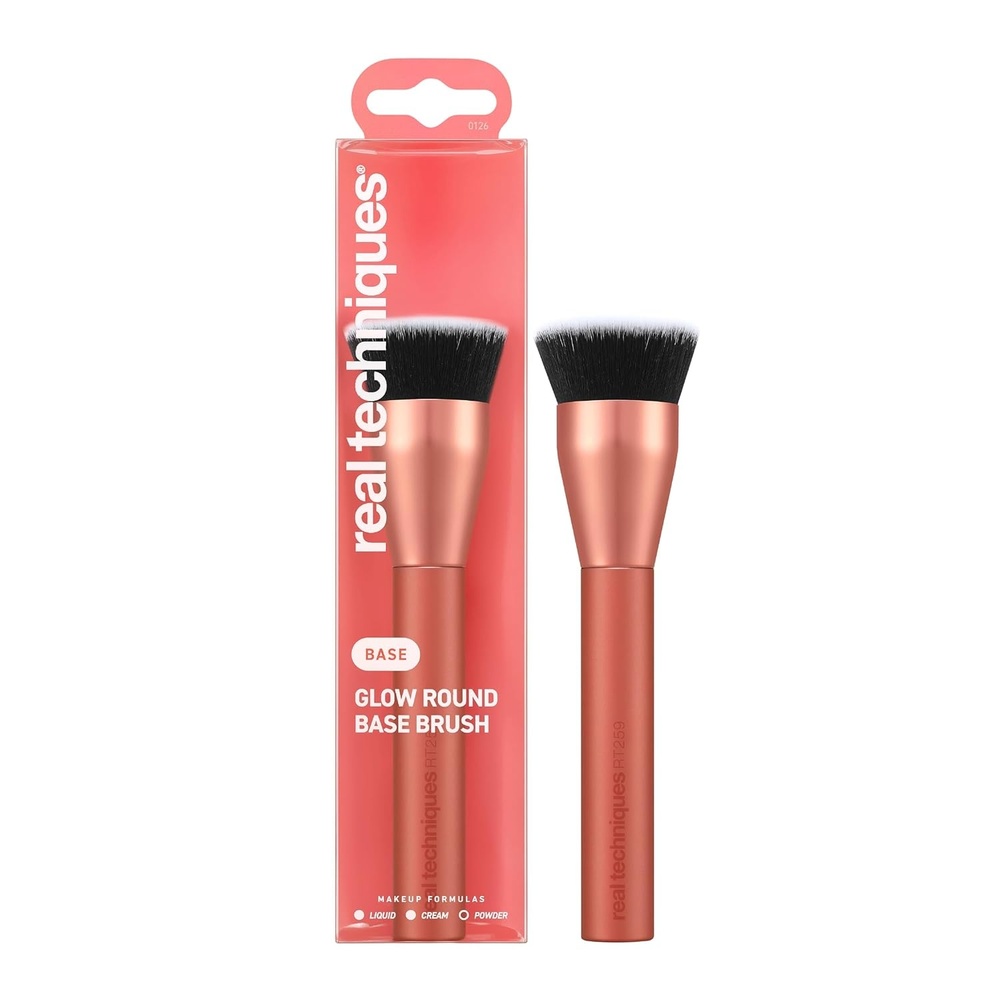 image:imageReal Techniques Glow Round Base Makeup Brush For Liquid amp Cream Makeup Flat Top Foundation Brush For Buffing amp Blending Up Coverage Dense Synthetic Bristles Vegan amp Cruelty Free 1 CountGlow Brush
