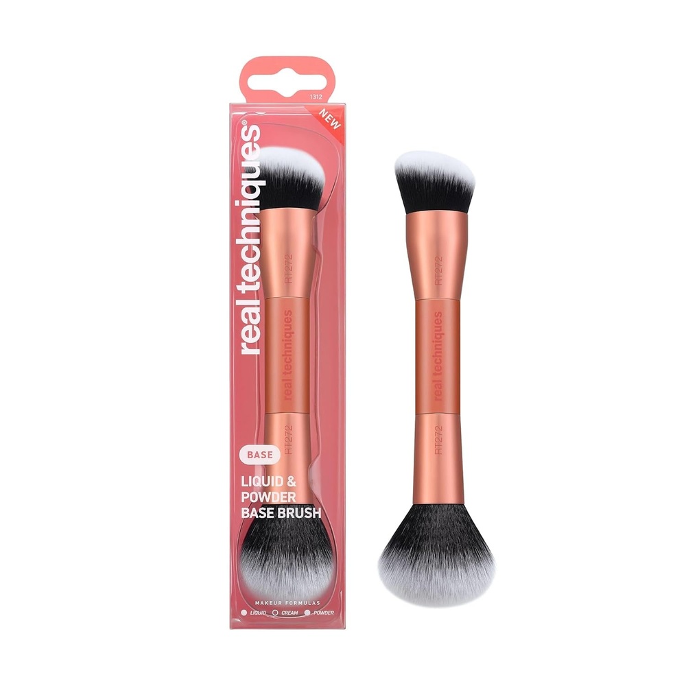 image:imageReal Techniques Liquid amp Powder Base Brush DualPurpose Foundation Makeup Brush for Liquid Foundation Skin Tint amp Setting Powder Synthetic Bristles Vegan amp CrueltyFree