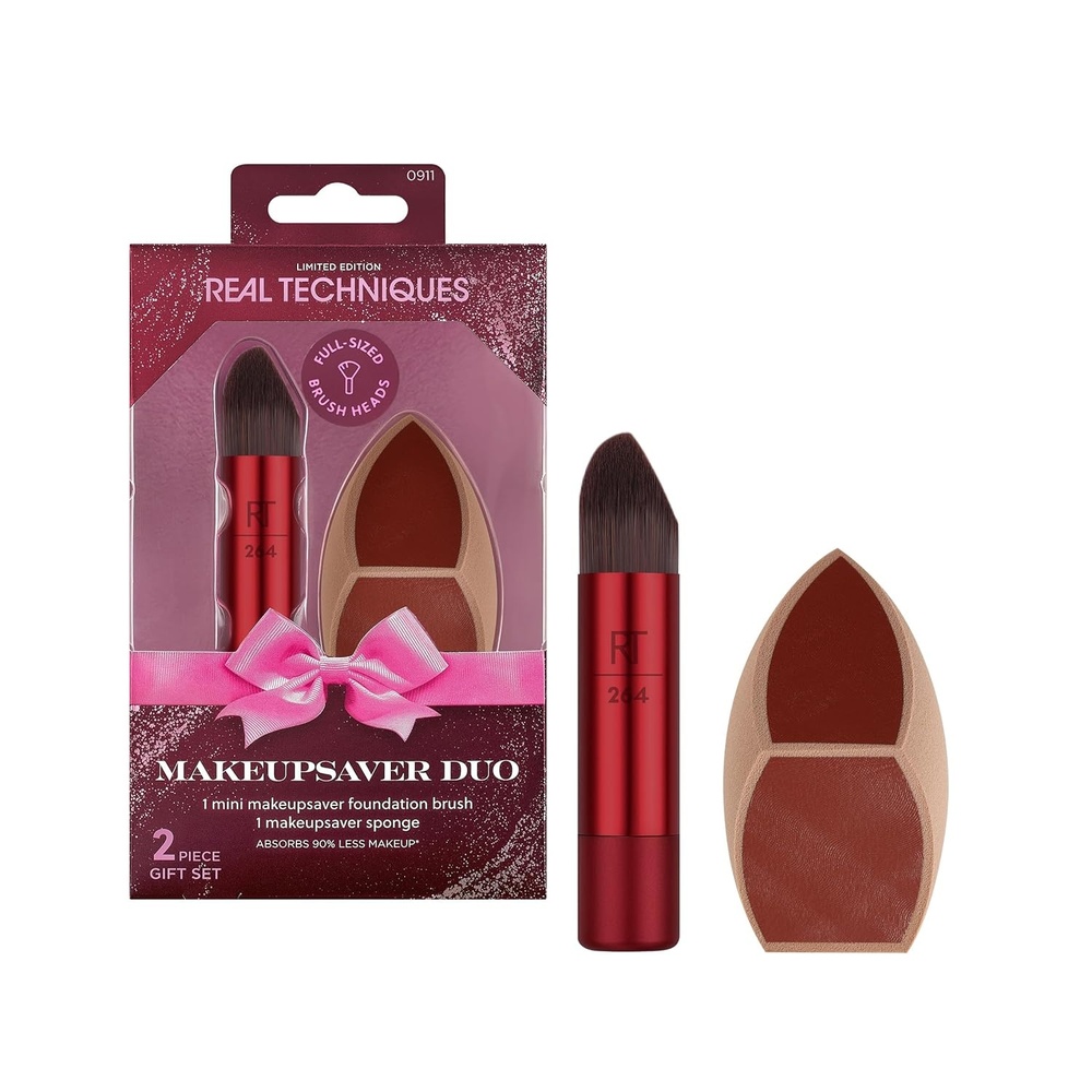image:imageReal Techniques Makeupsaver Duo 2 Piece Gift Set Limited Edition Brush amp Makeup Sponge Kit for Foundation Stocking Stuffer Vegan amp CrueltyFree Makeup Tools