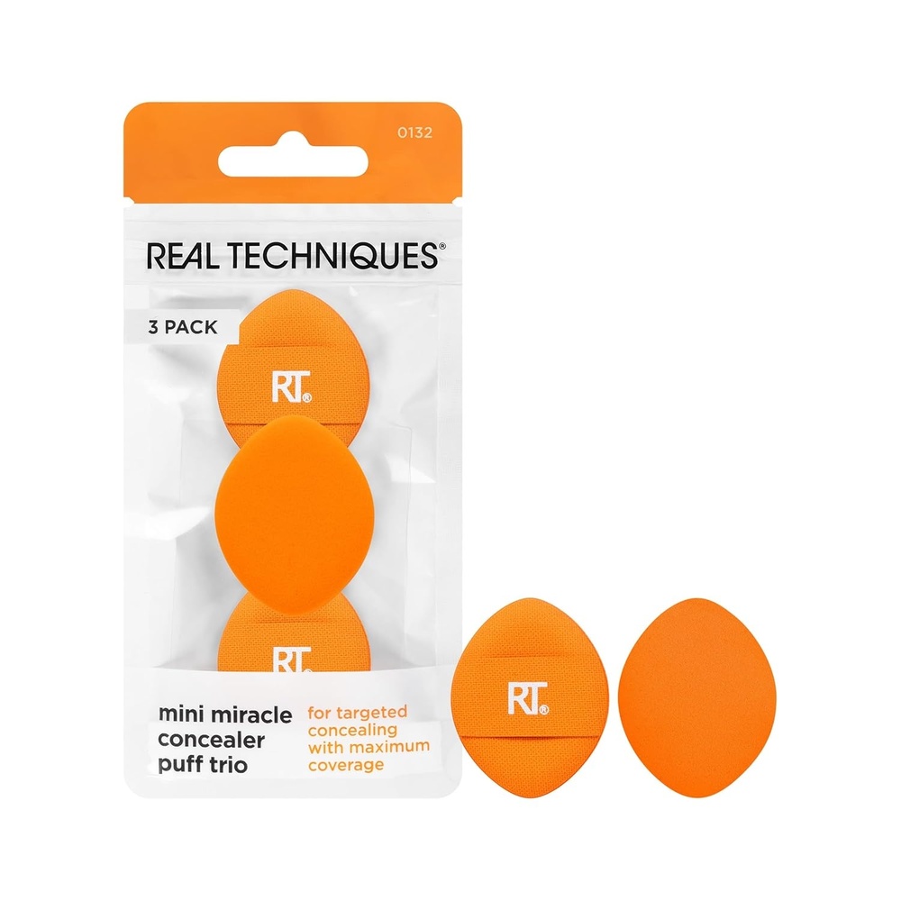 image:imageReal Techniques Mini Miracle Concealer Puff Trio Small Makeup Puff For Liquid amp Cream Foundation amp Concealer Targeted Concealing Travel Friendly amp Reusable Vegan amp Cruelty Free 3 Count