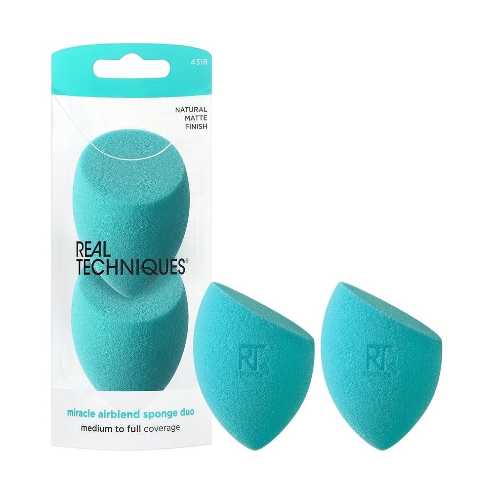 image:imageReal Techniques Miracle Airblend Makeup Sponge Matte Makeup Blending Sponge For Liquid Cream amp Powder Products Offers Medium To Full Coverage Foundation Sponge LatexFree Foam 2 Count
