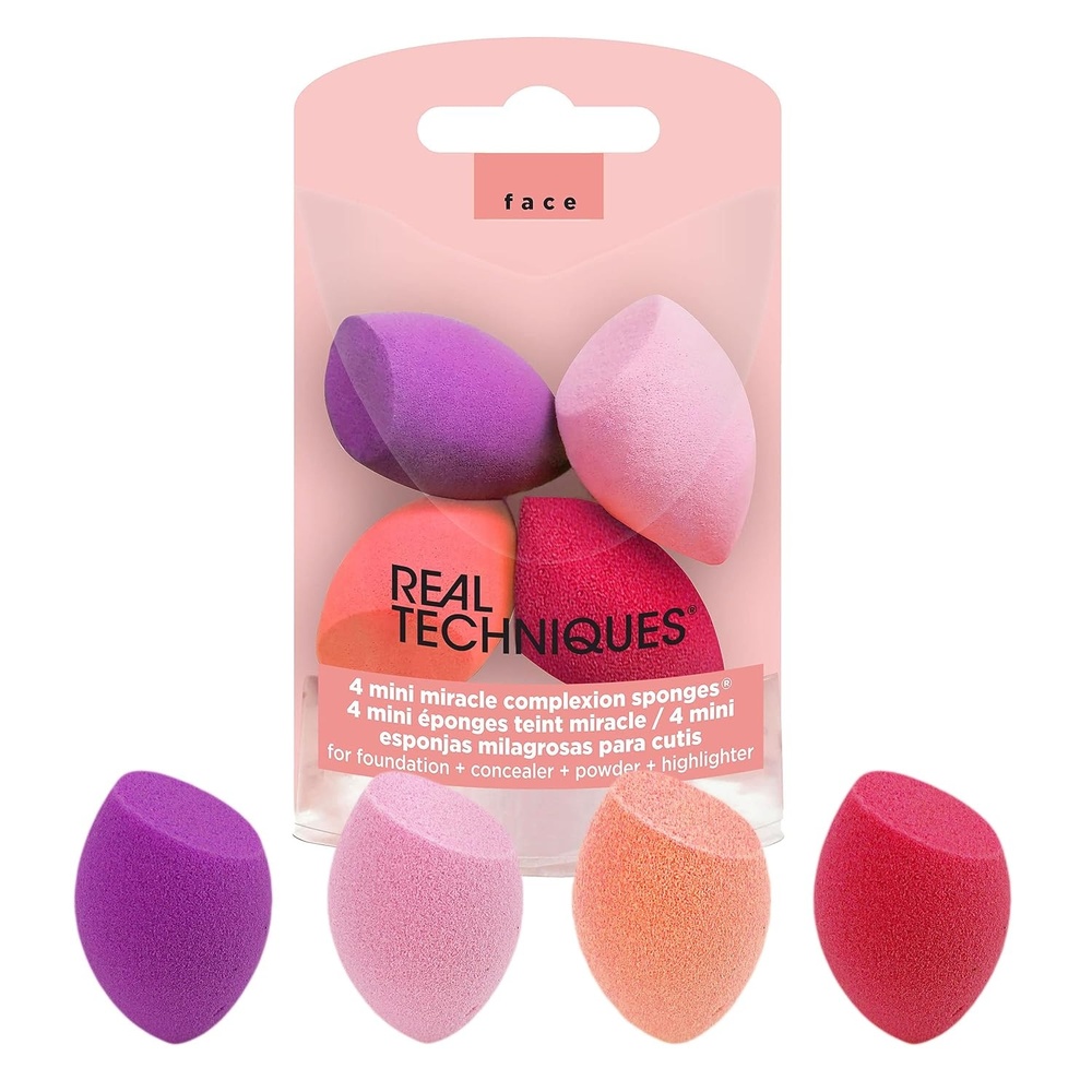 image:imageReal Techniques Miracle Complexion Sponge Concealer Sponge Duo Makeup Blending Sponges For Foundation amp Concealer Offers Light To Medium Coverage Natural Dewy Makeup LatexFree Foam 2 CountMini Sponges 4 Piece Set Pack of 8