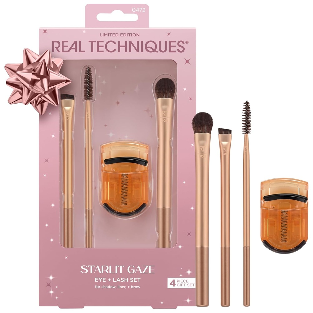 image:imageReal Techniques Starlit Gaze Eye Lash 4 Piece Holiday Gift Set Eye Makeup Brush Set For Eyeshadow amp Brow Products Mini Eyelash Curler For Travel Stocking Stuffer Limited Edition CrueltyFree