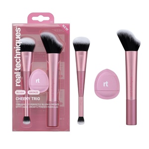 Real Techniques 3 Piece Cheeky Trio Makeup Brush Set, Blush & Bronzer Brush Set, Cream & Liquid Blush Brush, Bronzing Brush & Blurring Blush Puff, Vegan & Cruelty-Free
